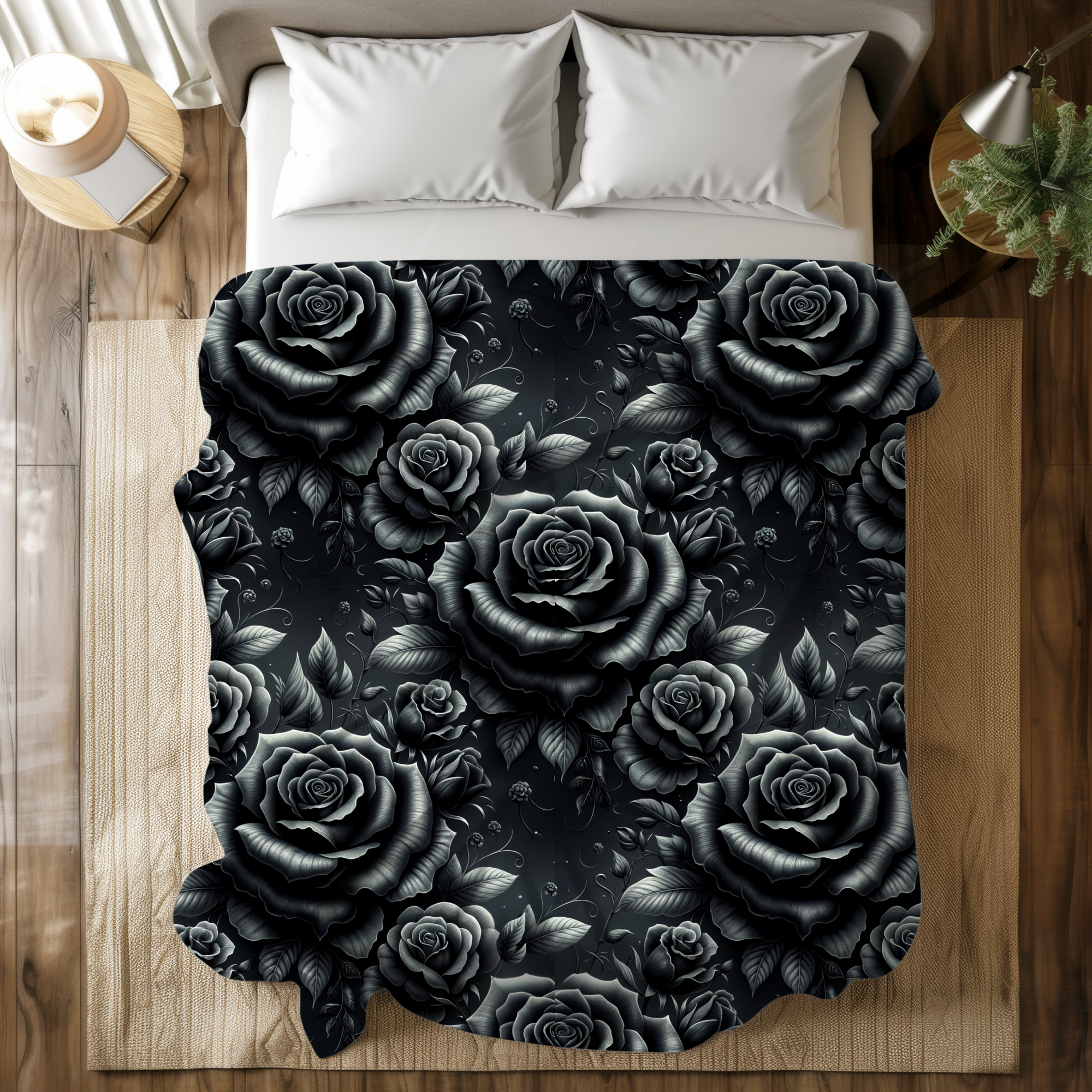Midnight Black Rose Duvet – Gothic Floral Bedroom Decor