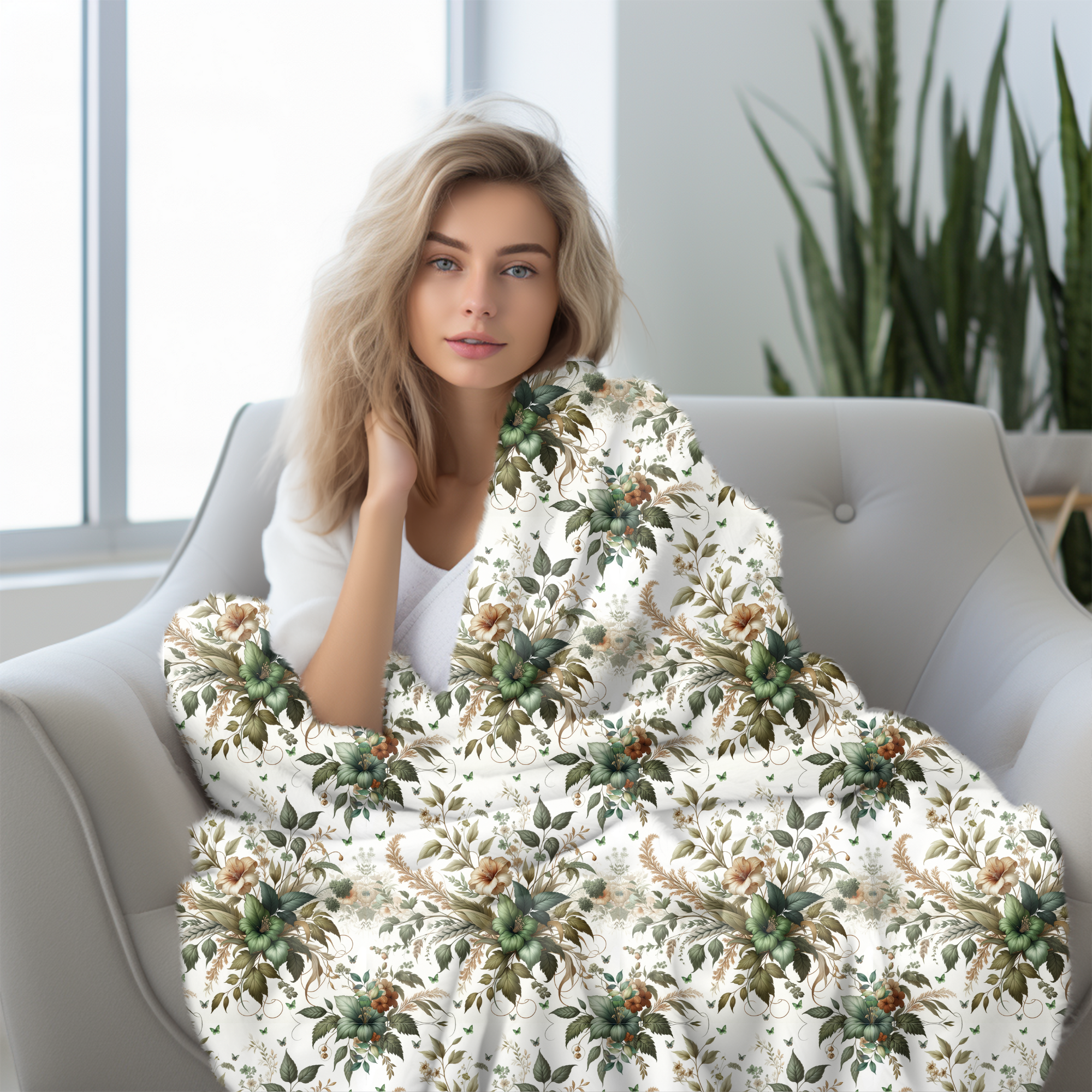 Botanical Garden Harmony – Cozy Sherpa Floral Blanket