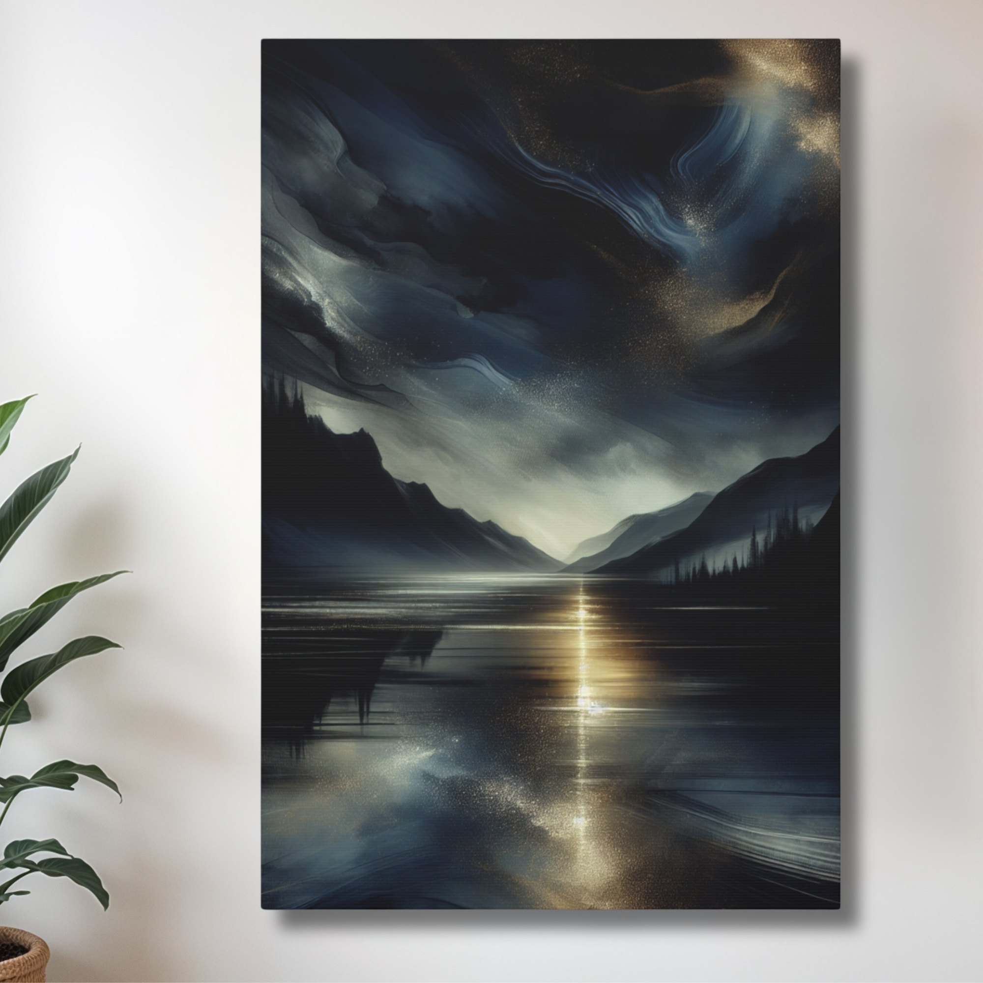 Midnight Lake Wall Art – Dark Romantic Landscape Canvas