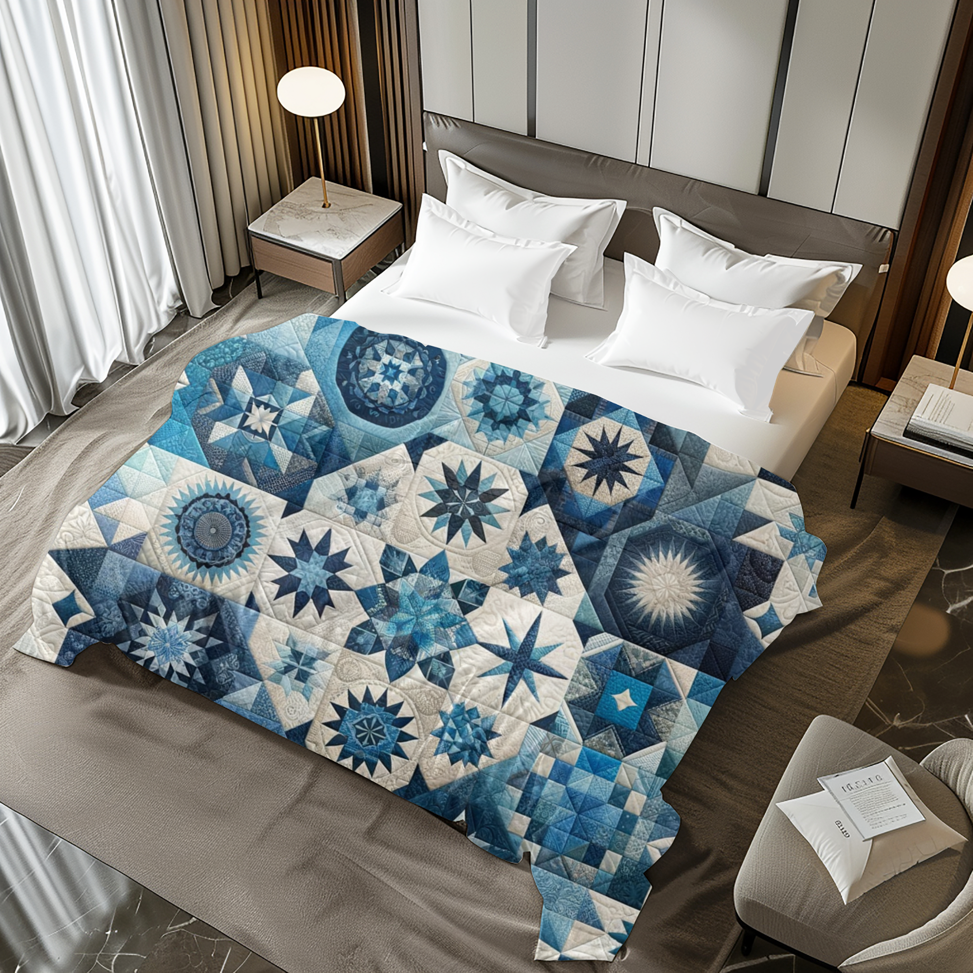 Winter Starburst Patchwork Quilt – Blue Star Quilt Duvet Cover