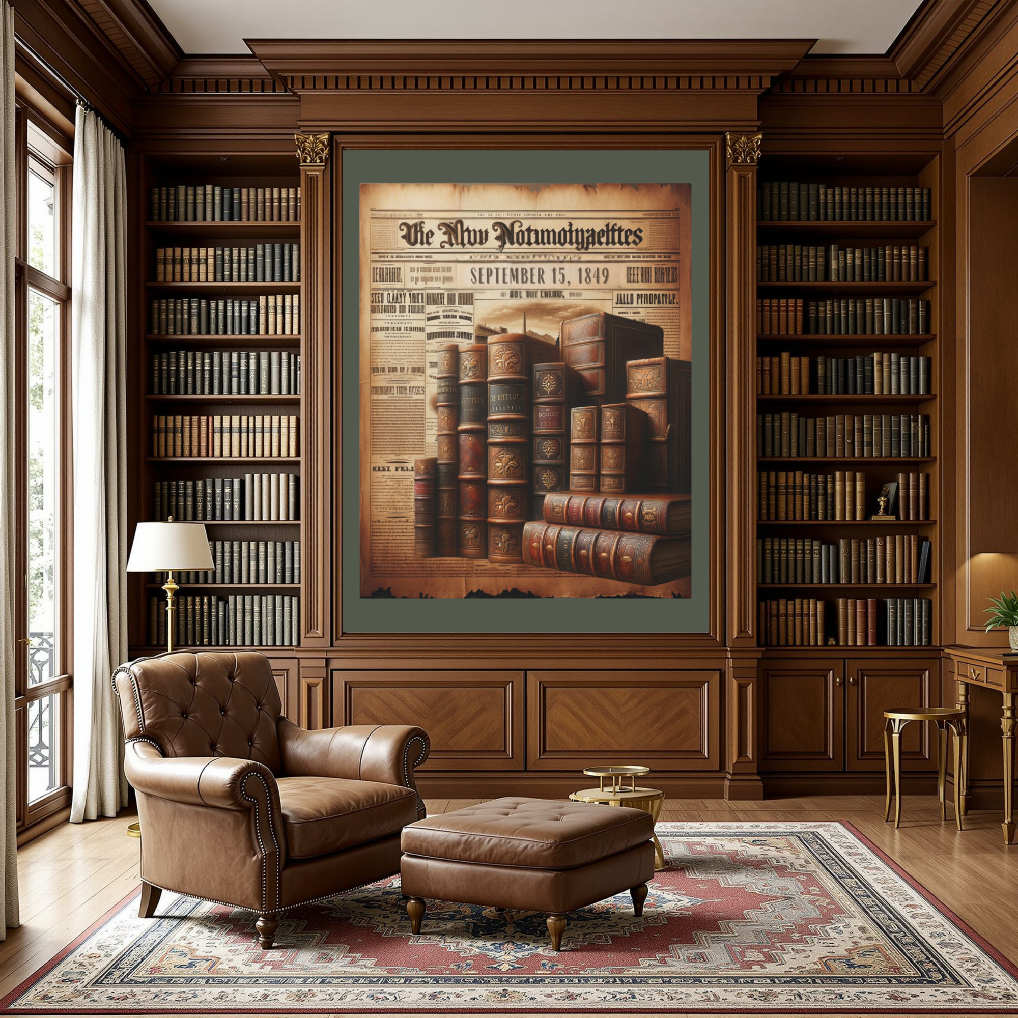 Antique Books and Vintage Newspaper Wall Art – 1849 Library Decor