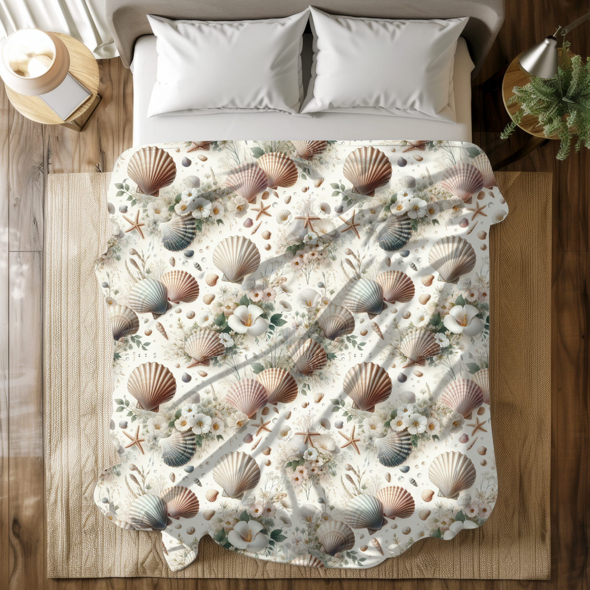 Seashell Garden Harmony – Coastal Velveteen Blanket