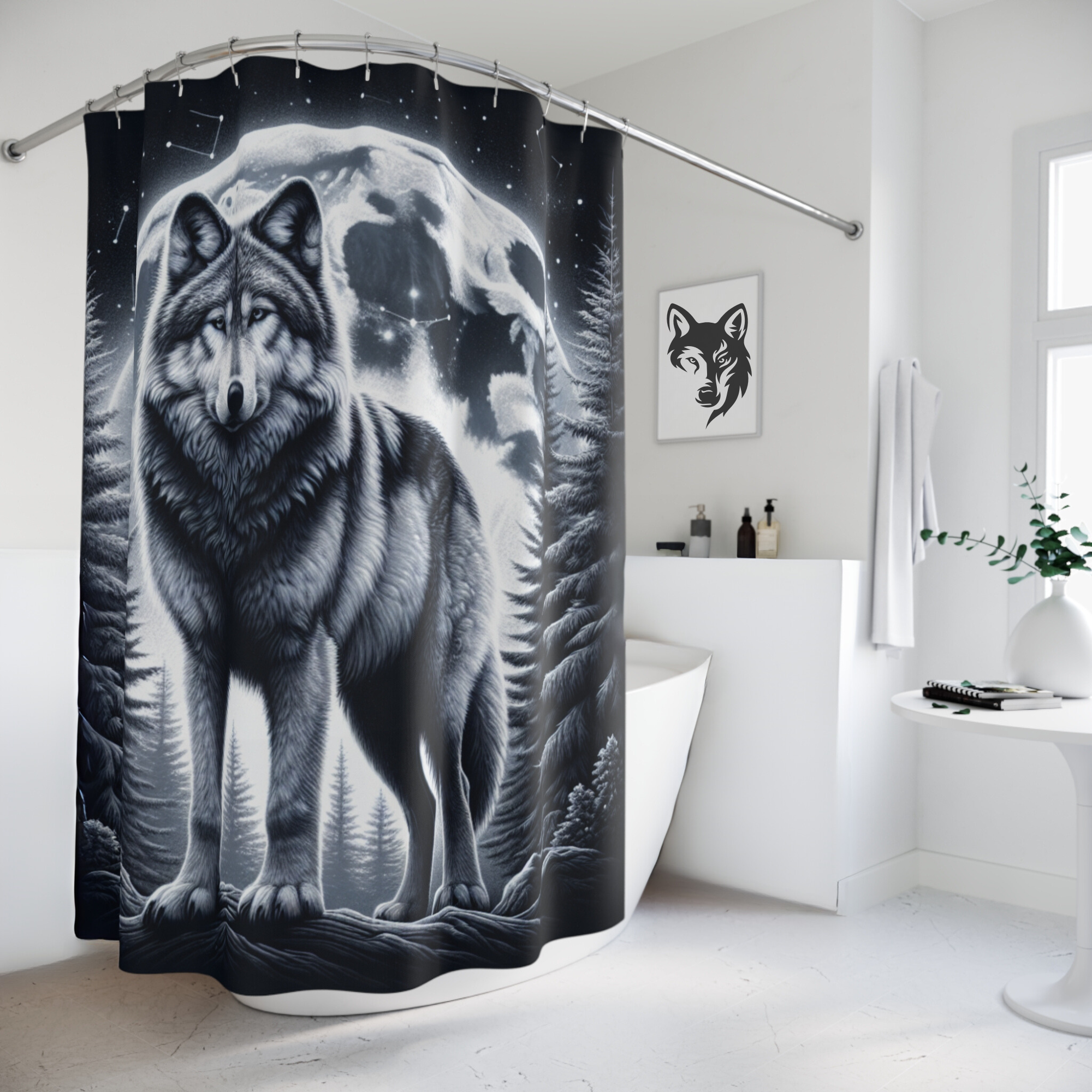 Wolf in Moonlit Forest – Wild Spirit Shower Curtain