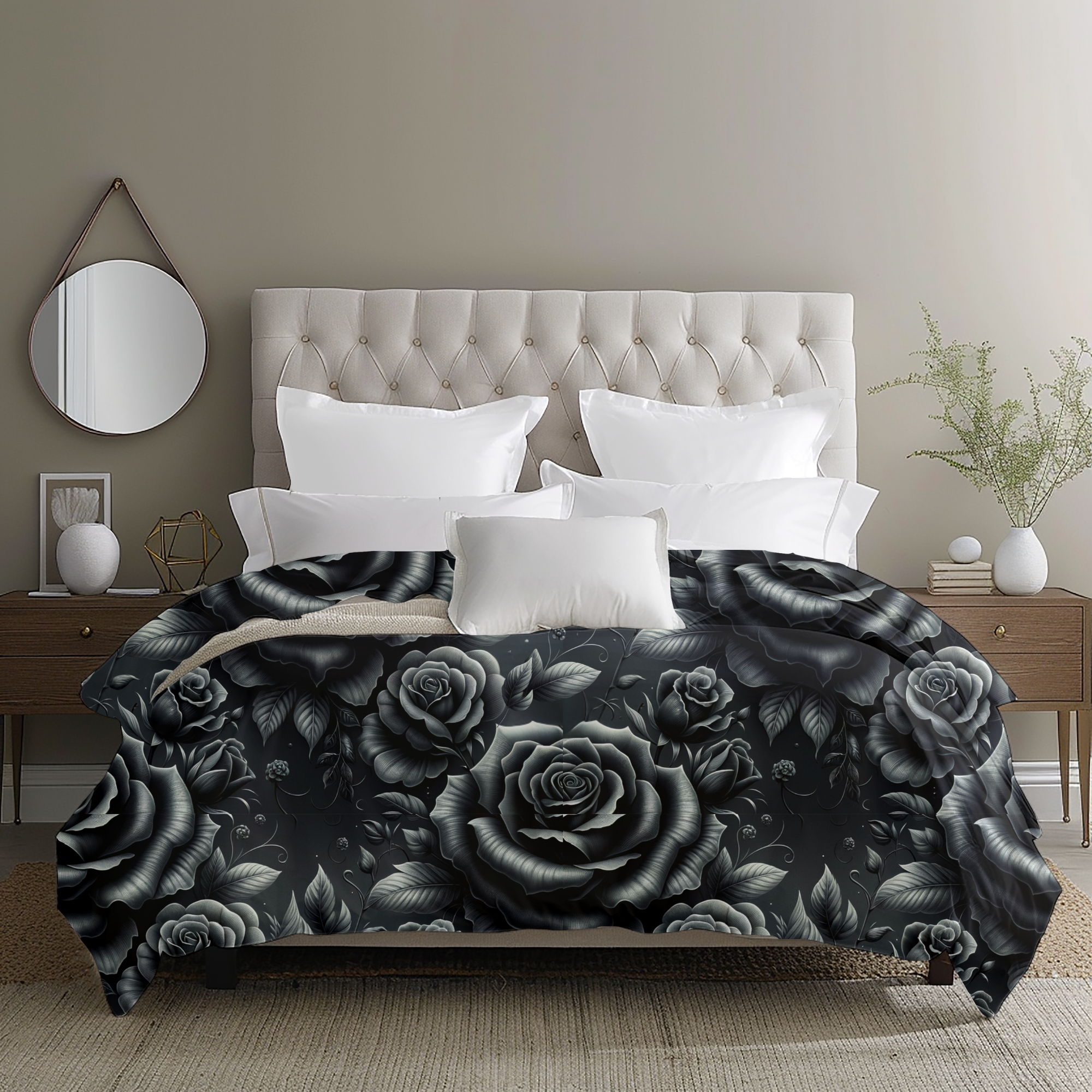 Midnight Black Rose Duvet – Gothic Floral Bedroom Decor