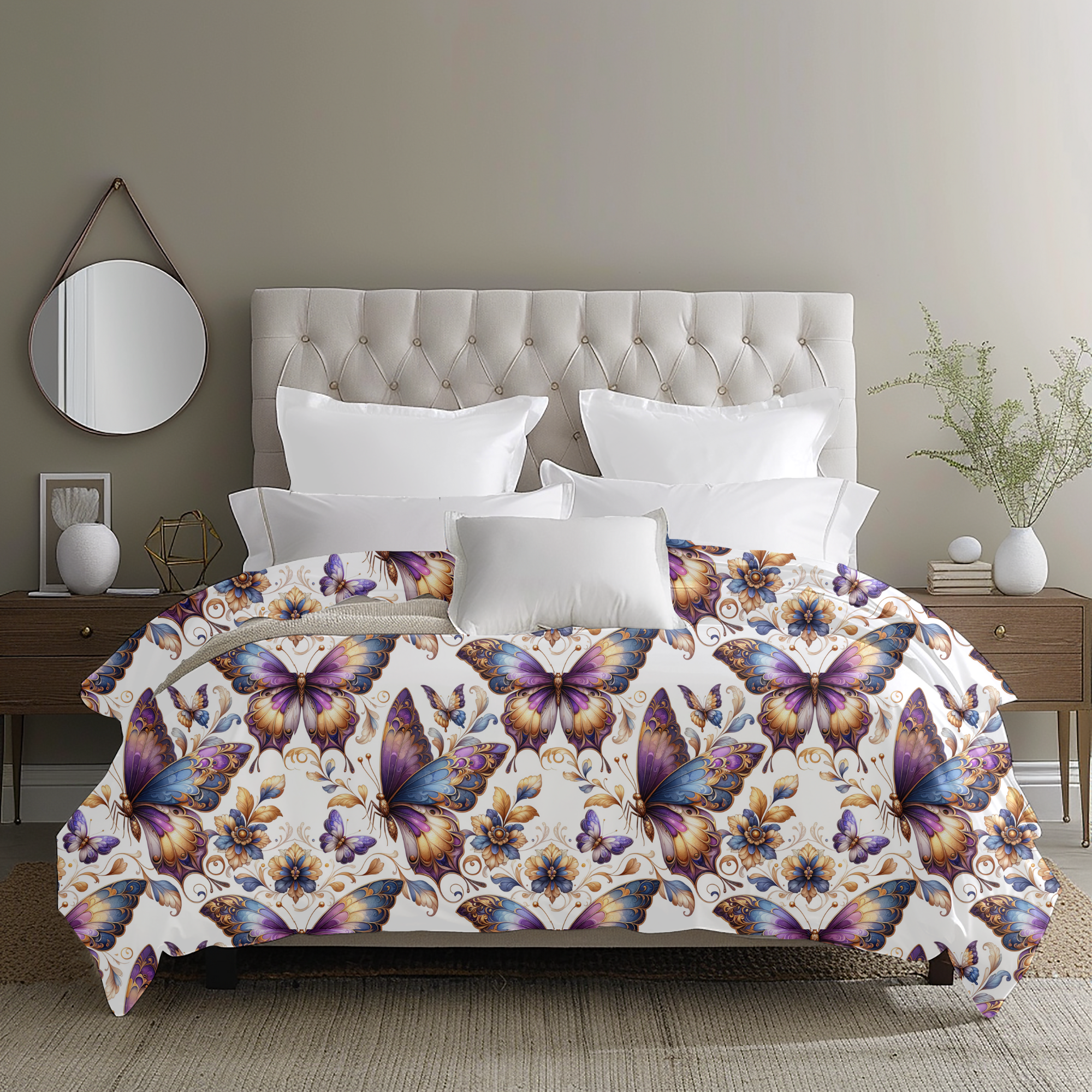 Regal Butterfly Bloom Duvet Cover – Purple Gold Bedding Art