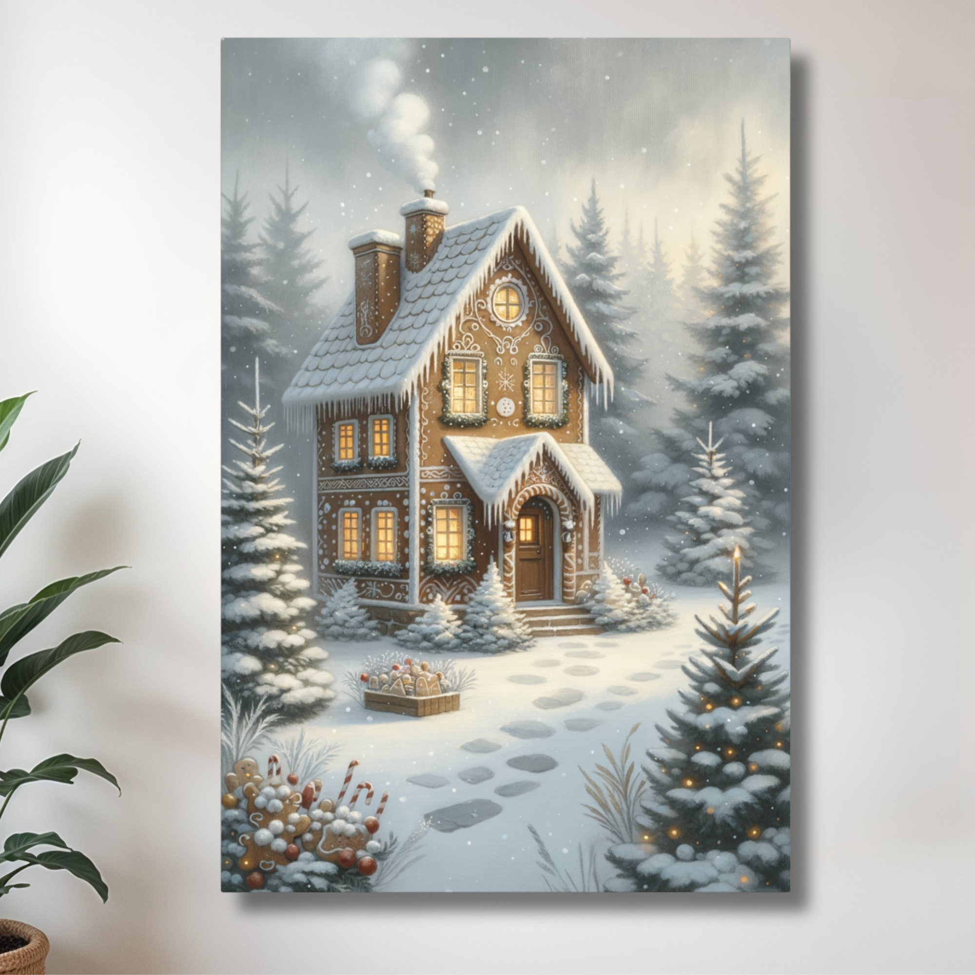 Gingerbread House Christmas Wall Art – Cozy Winter Holiday Canvas