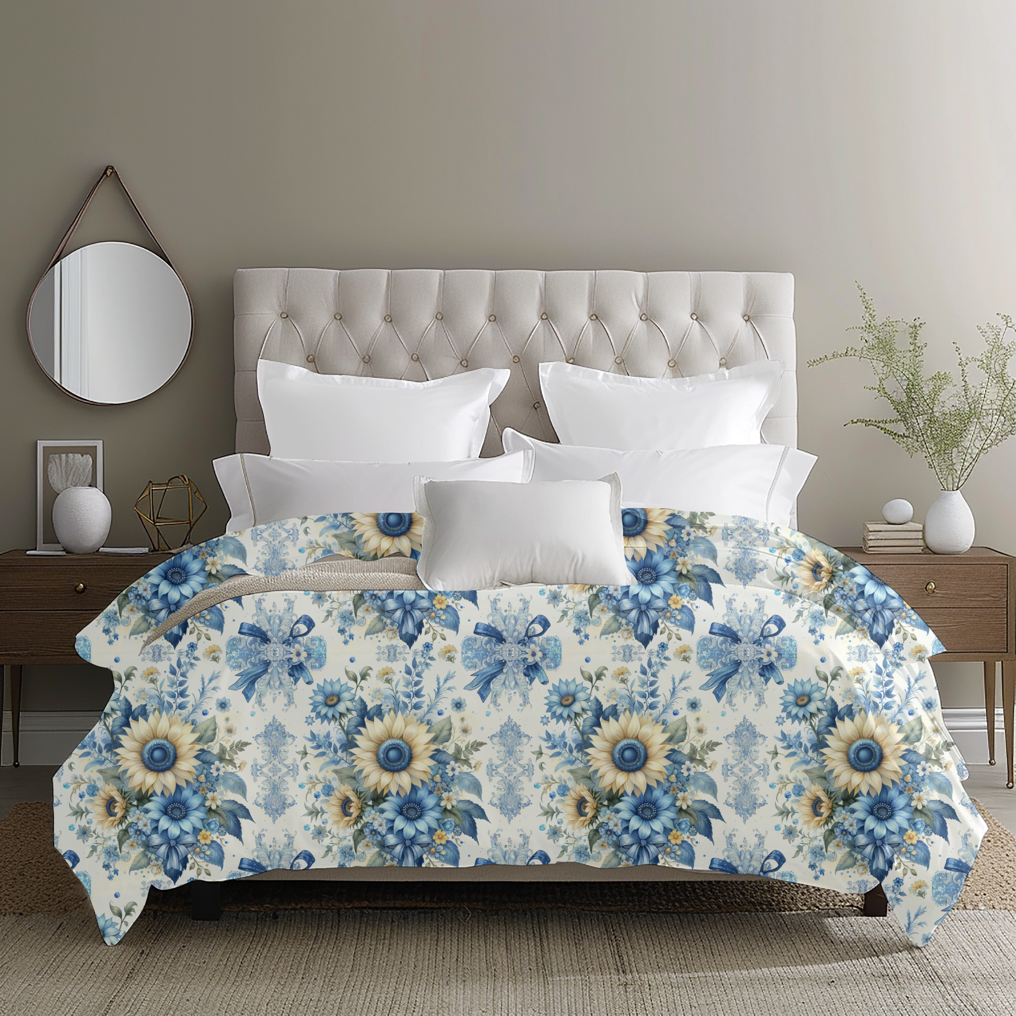 Sunlit Blue Garden – Blue Sunflower Duvet Cover