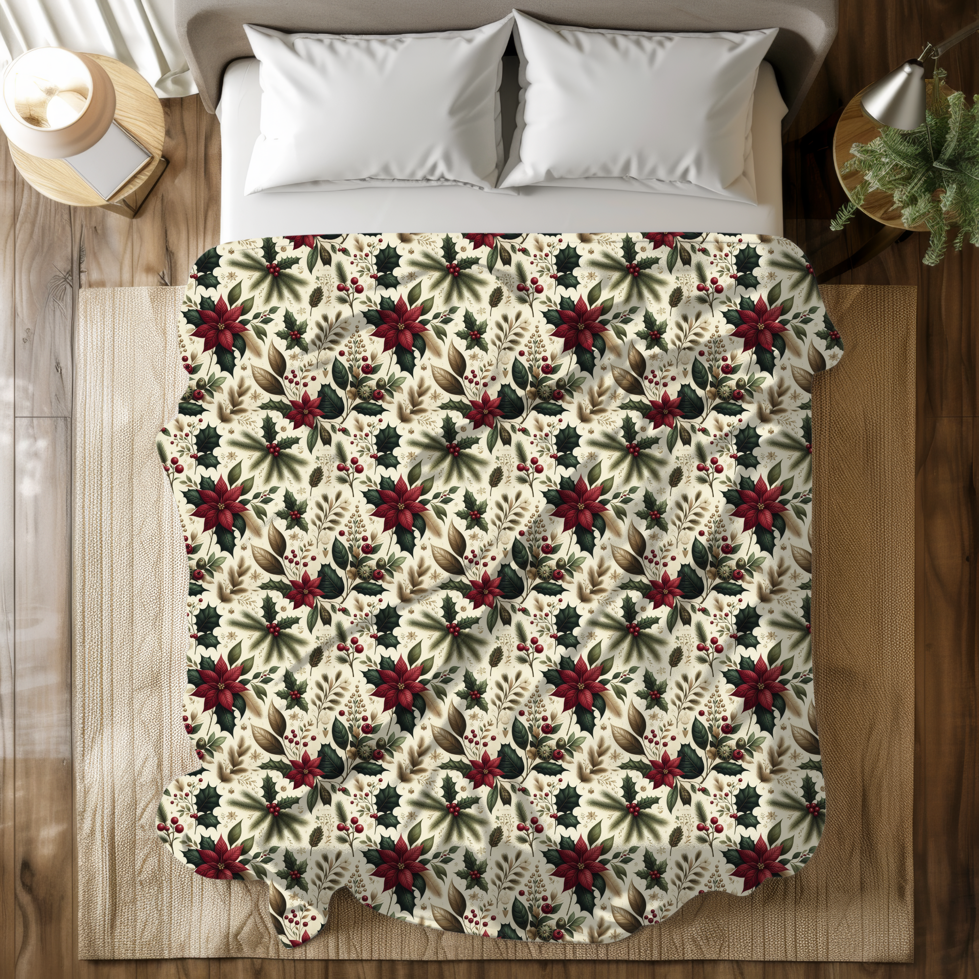 Christmas Poinsettia & Holly Duvet Cover – Holiday Bedding