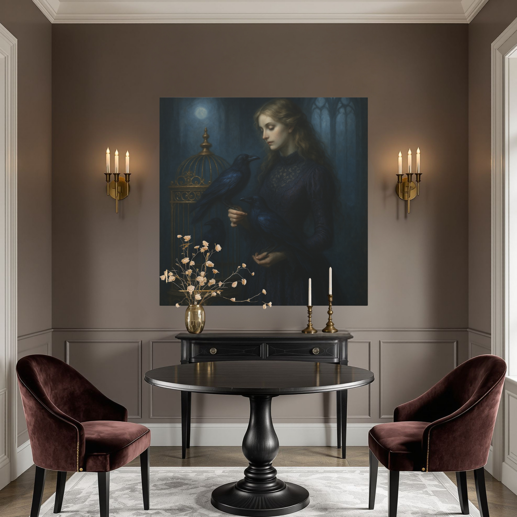 Gothic Raven Lady – Dark Romantic Canvas Wall Art
