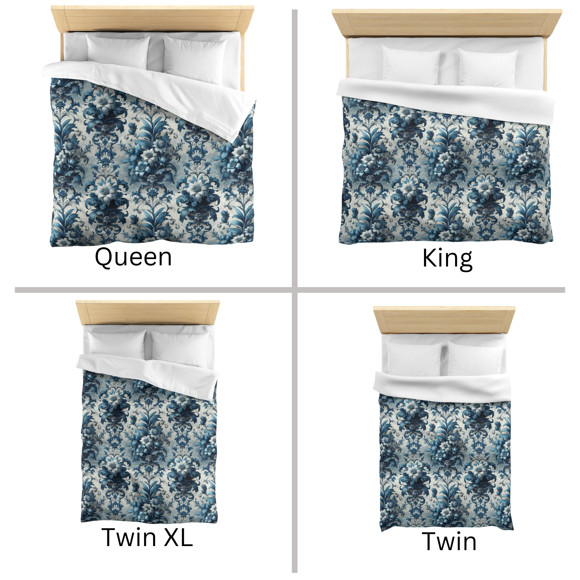 Blue Baroque Floral Duvet – Elegant French Bedroom Decor