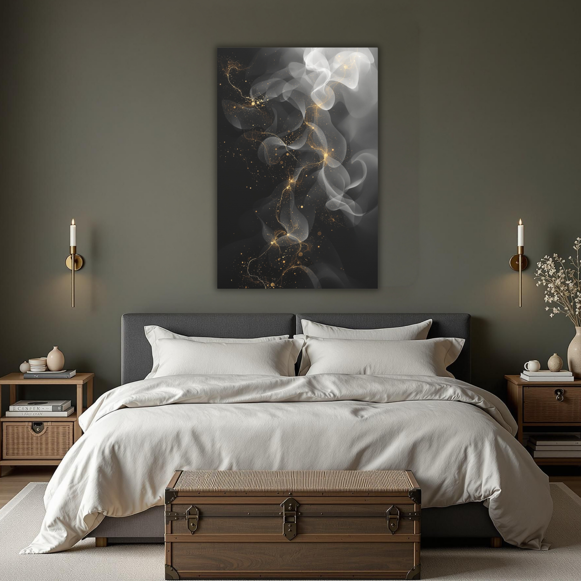 Smoke and Gold Abstract Wall Art – Ethereal Gothic Canvas Décor