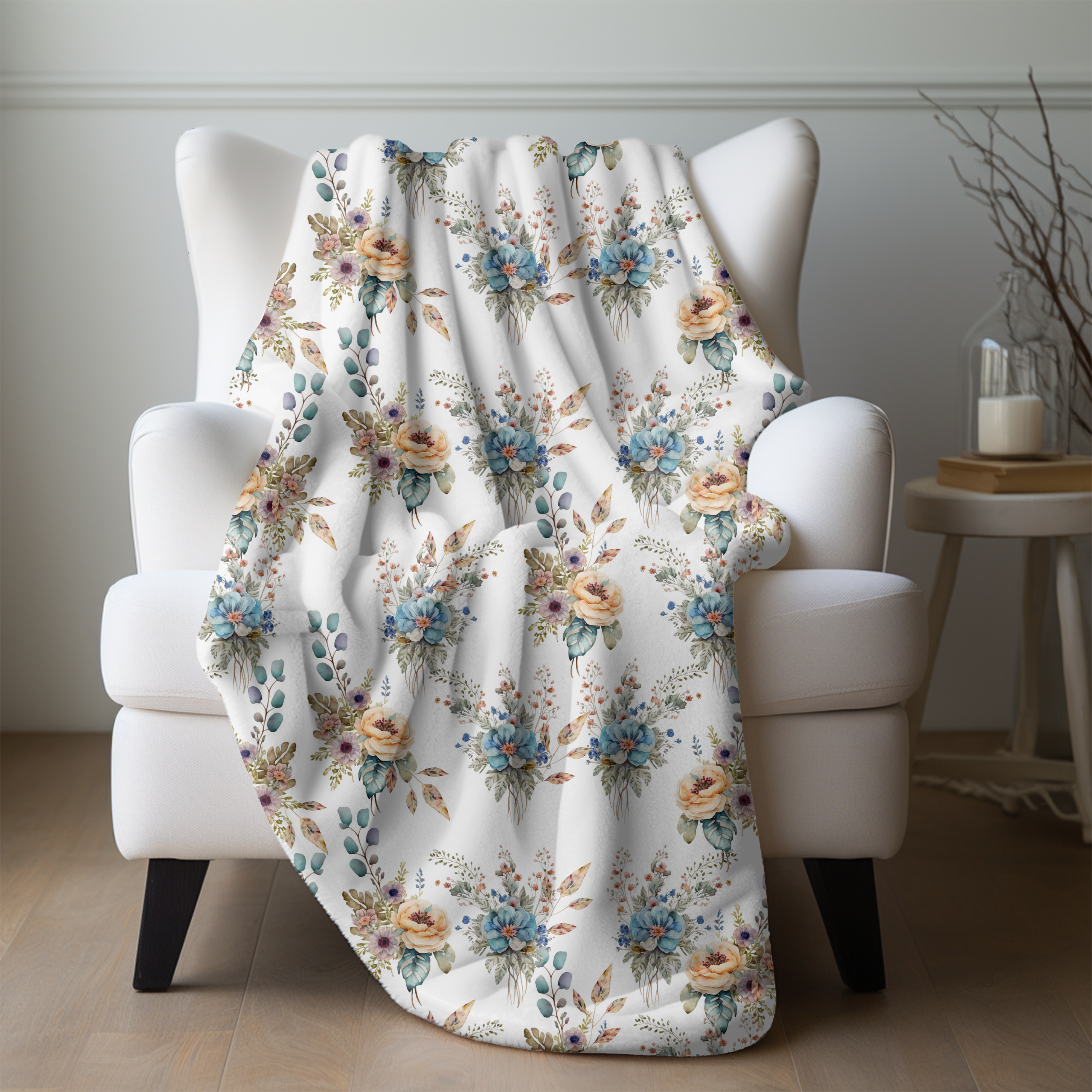 Pastel Boho Blossoms – Romantic Cottagecore Velveteen Blanket