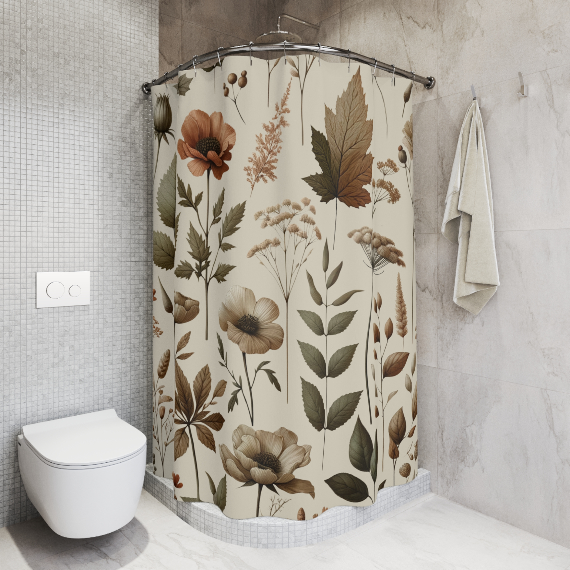 Autumn Botanical Shower Curtain – Neutral Floral Nature Bathroom Decor