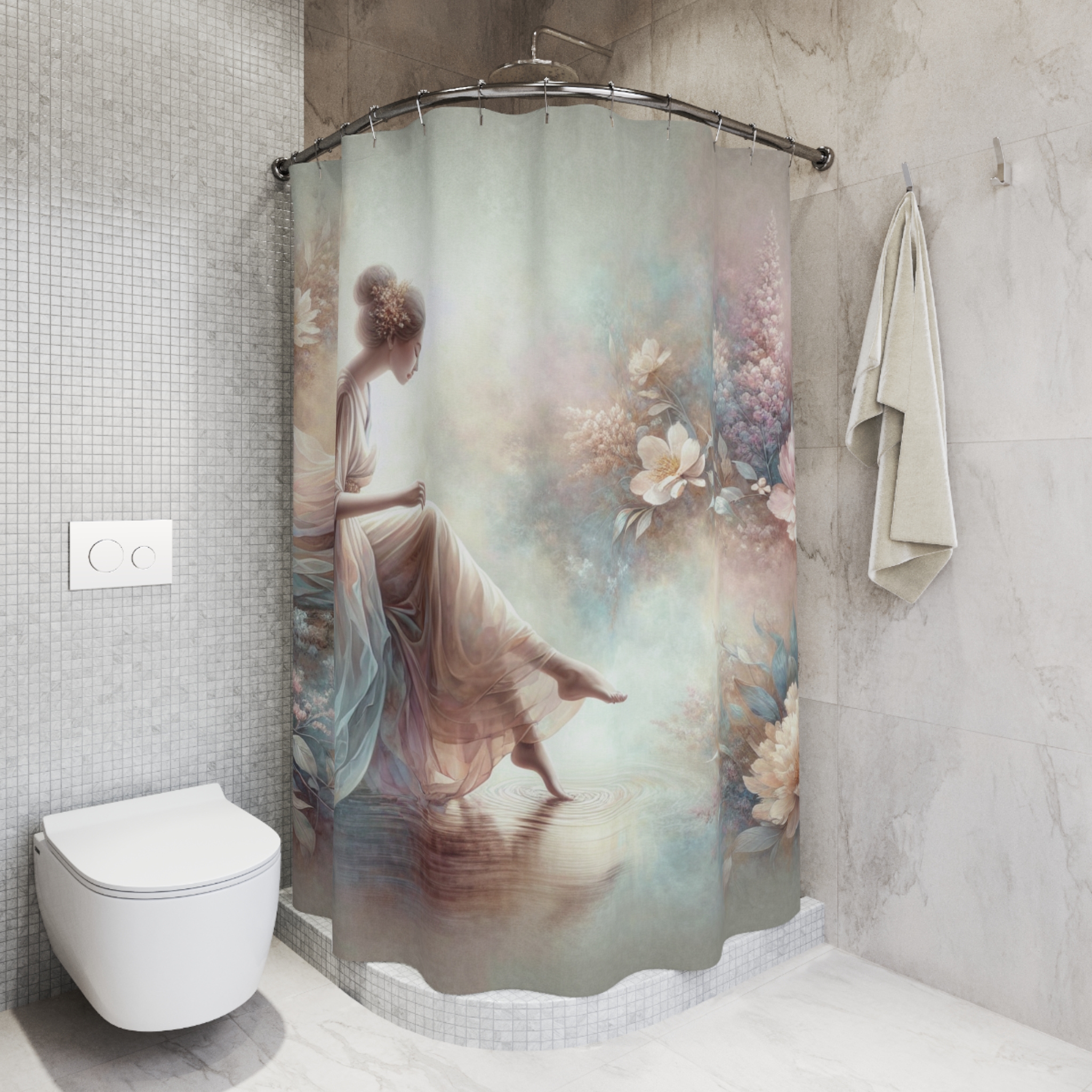 Pastel Garden Muse – Elegant Feminine Shower Curtain