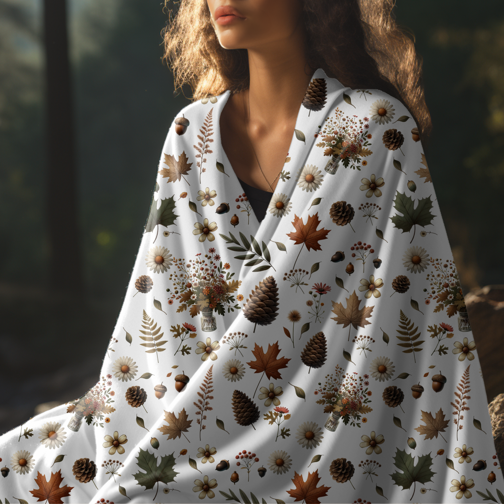 Autumn Leaves and Pinecones – Fall Harvest Velveteen Blanket
