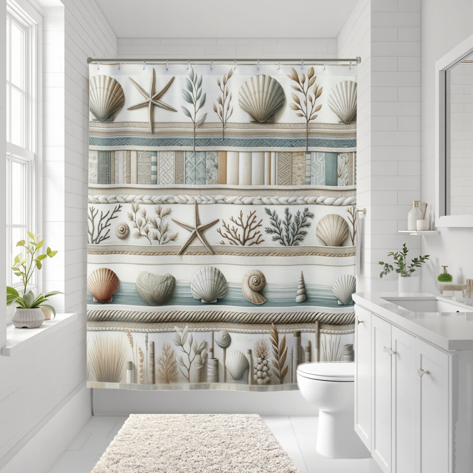 Coastal Shell Pattern Shower Curtain