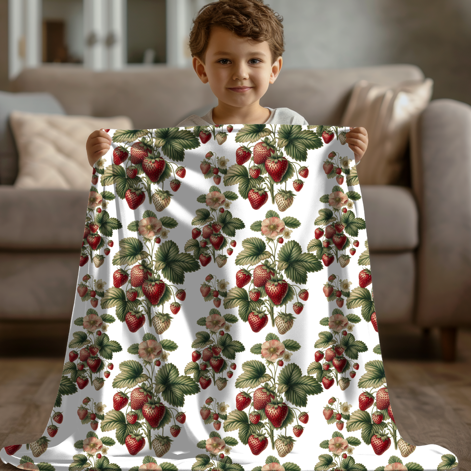 Vintage Strawberry Garden – Velveteen Blanket