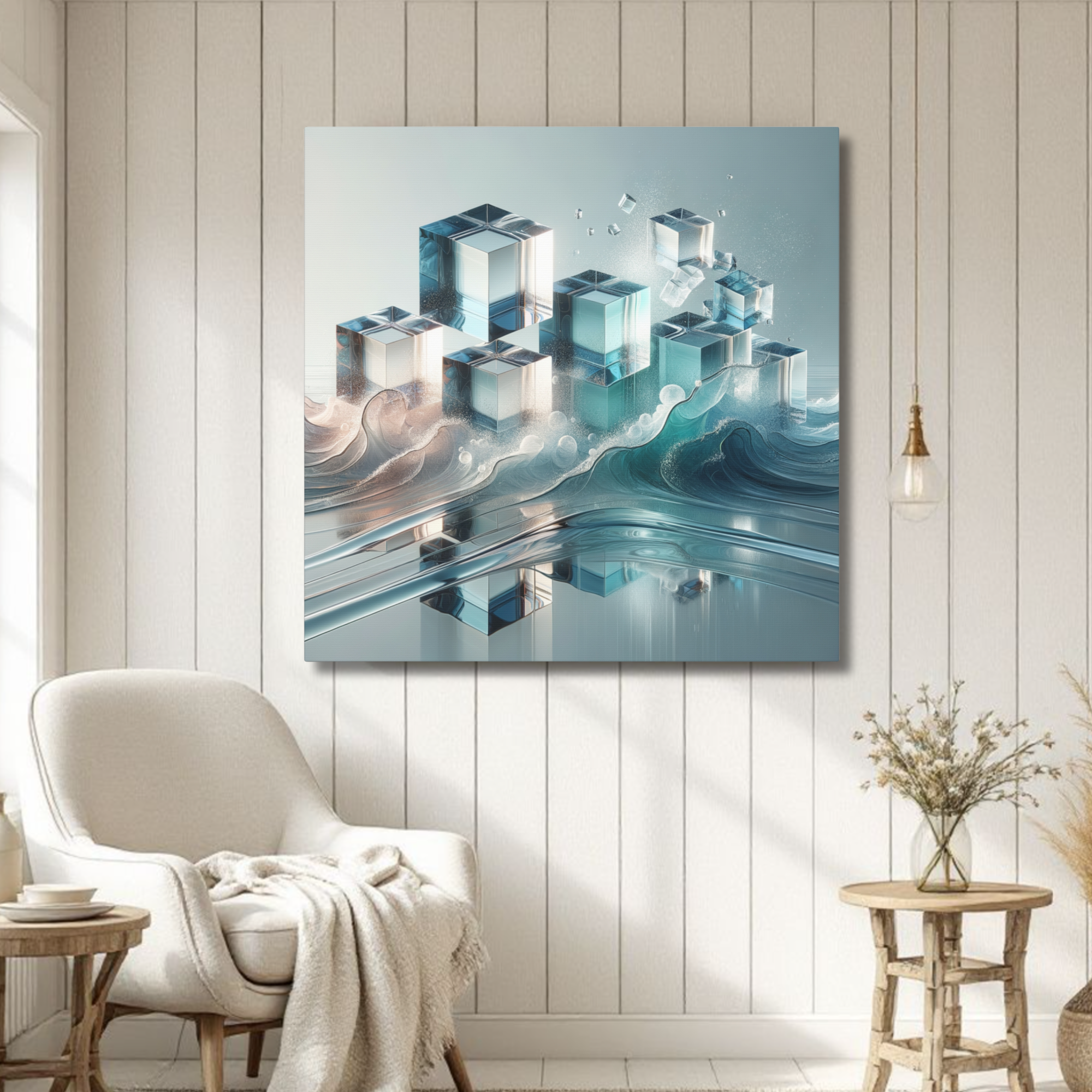 Ocean Ice Cube Wall Art – Modern Abstract Glass Waves
