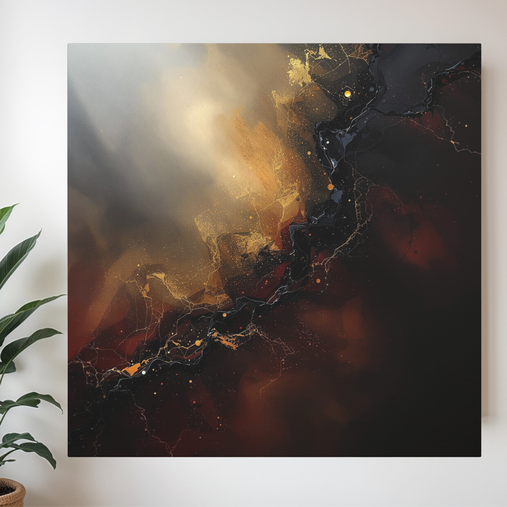 Red and Gold Abstract Gothic Wall Art – Dark Luxury Canvas Décor