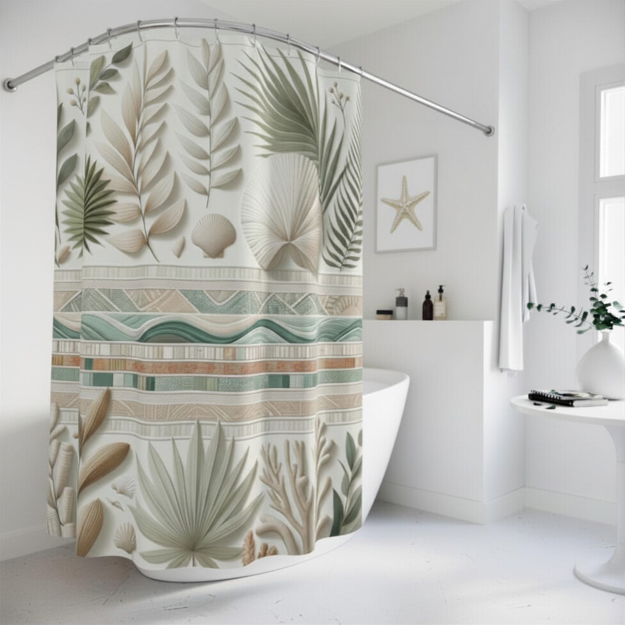 Modern Coastal Botanical Shower Curtain