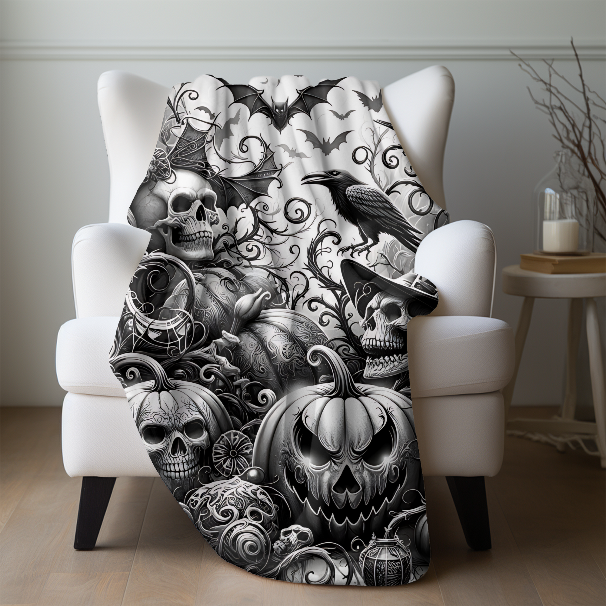 Gothic Pumpkins and Skulls – Halloween Velveteen Blanket