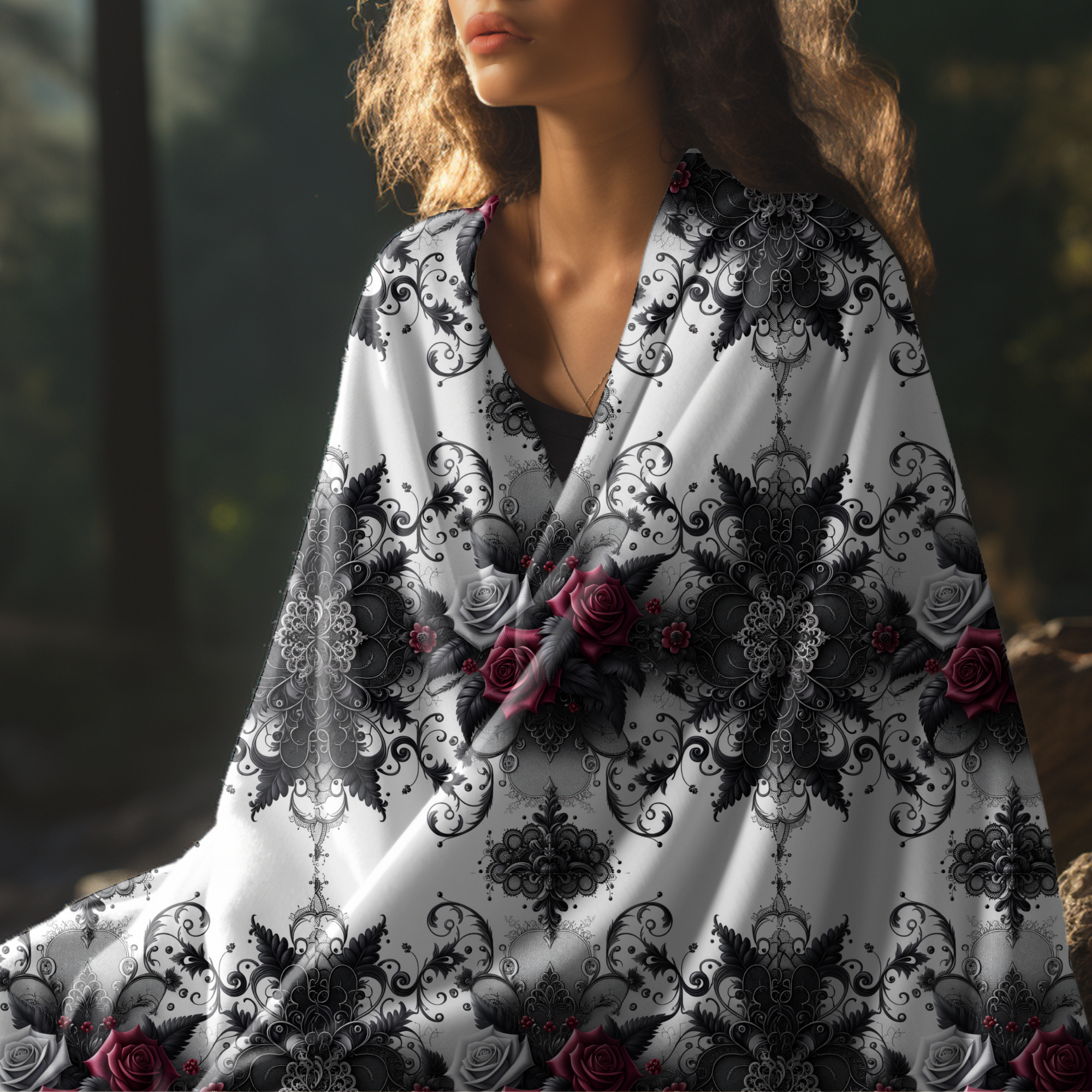 Gothic Lace and Roses – Velveteen Blanket