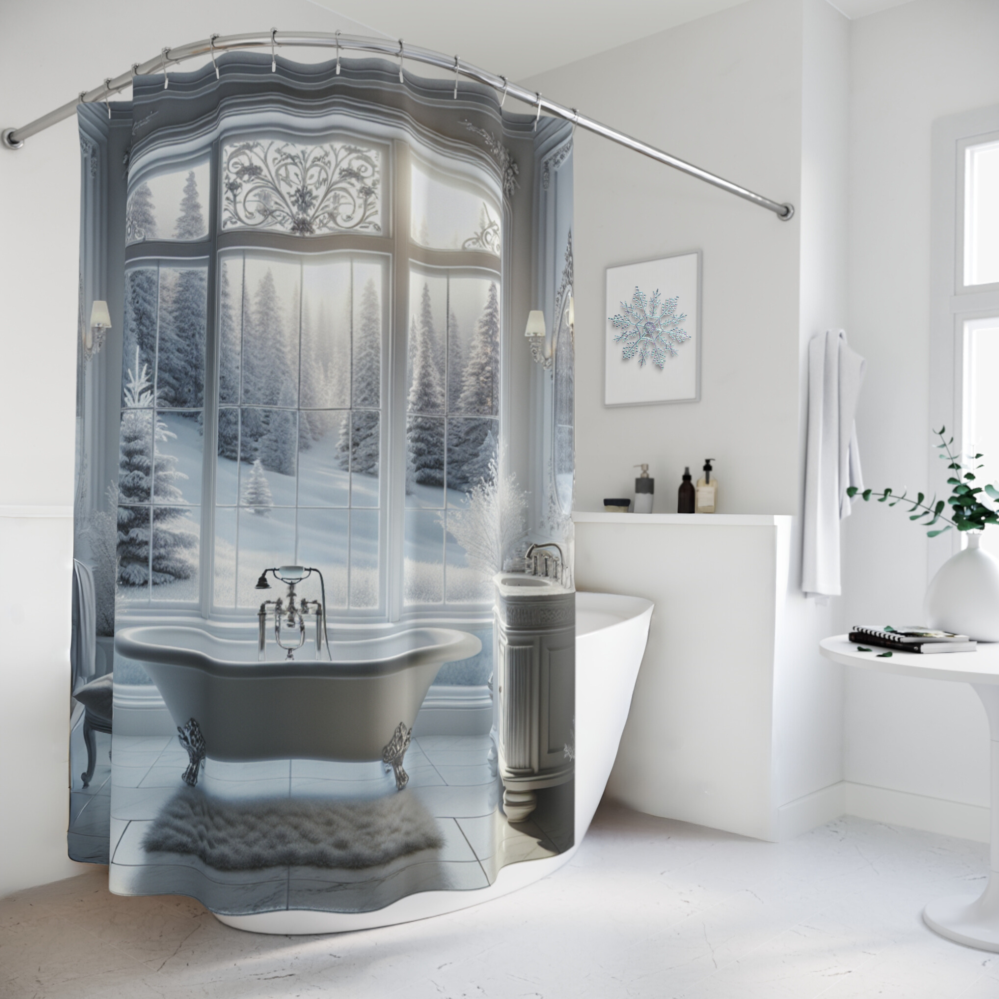 Winter Forest Bathroom – Elegant Snowy Shower Curtain