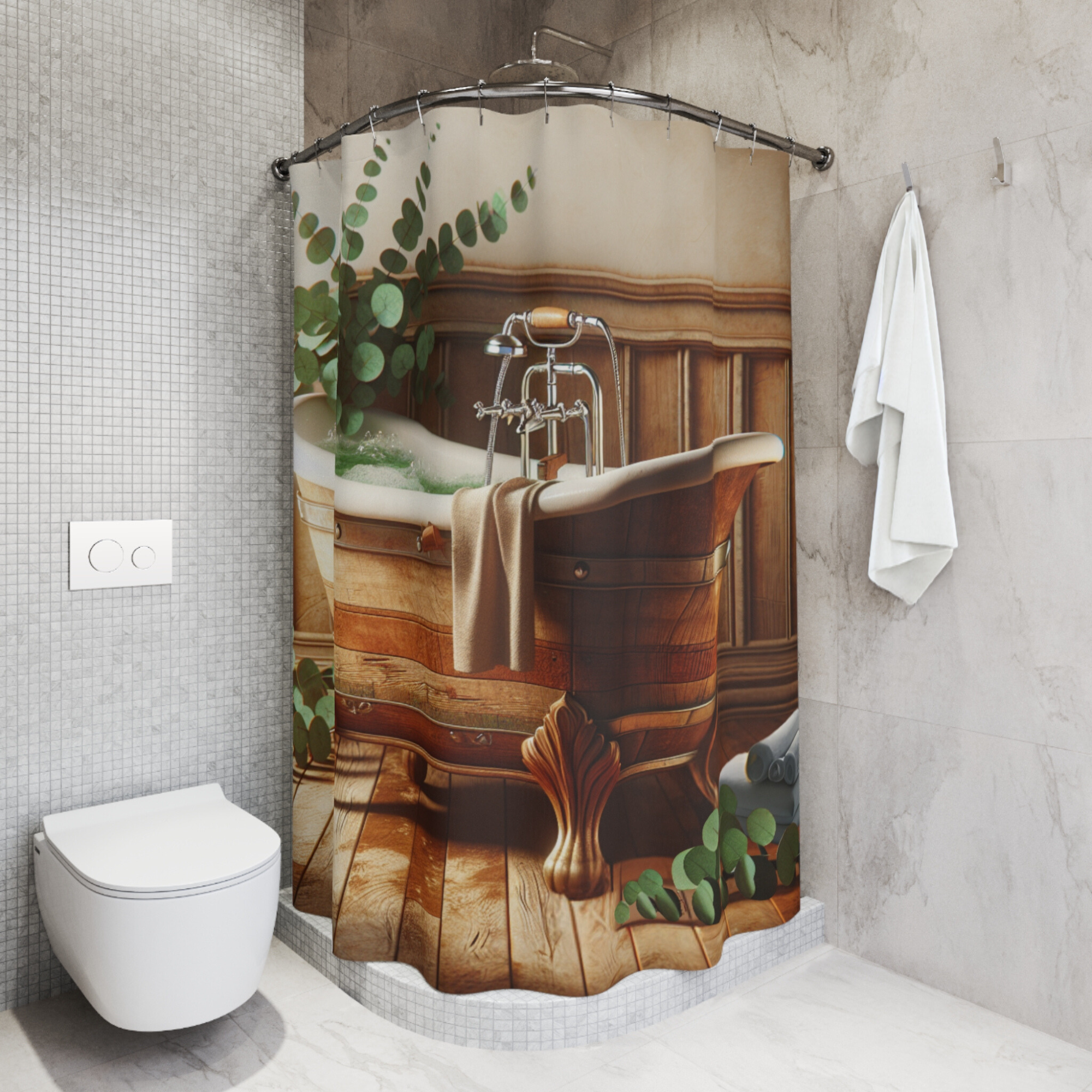 Rustic Wood Tub – Elegant Farmhouse Shower Curtain