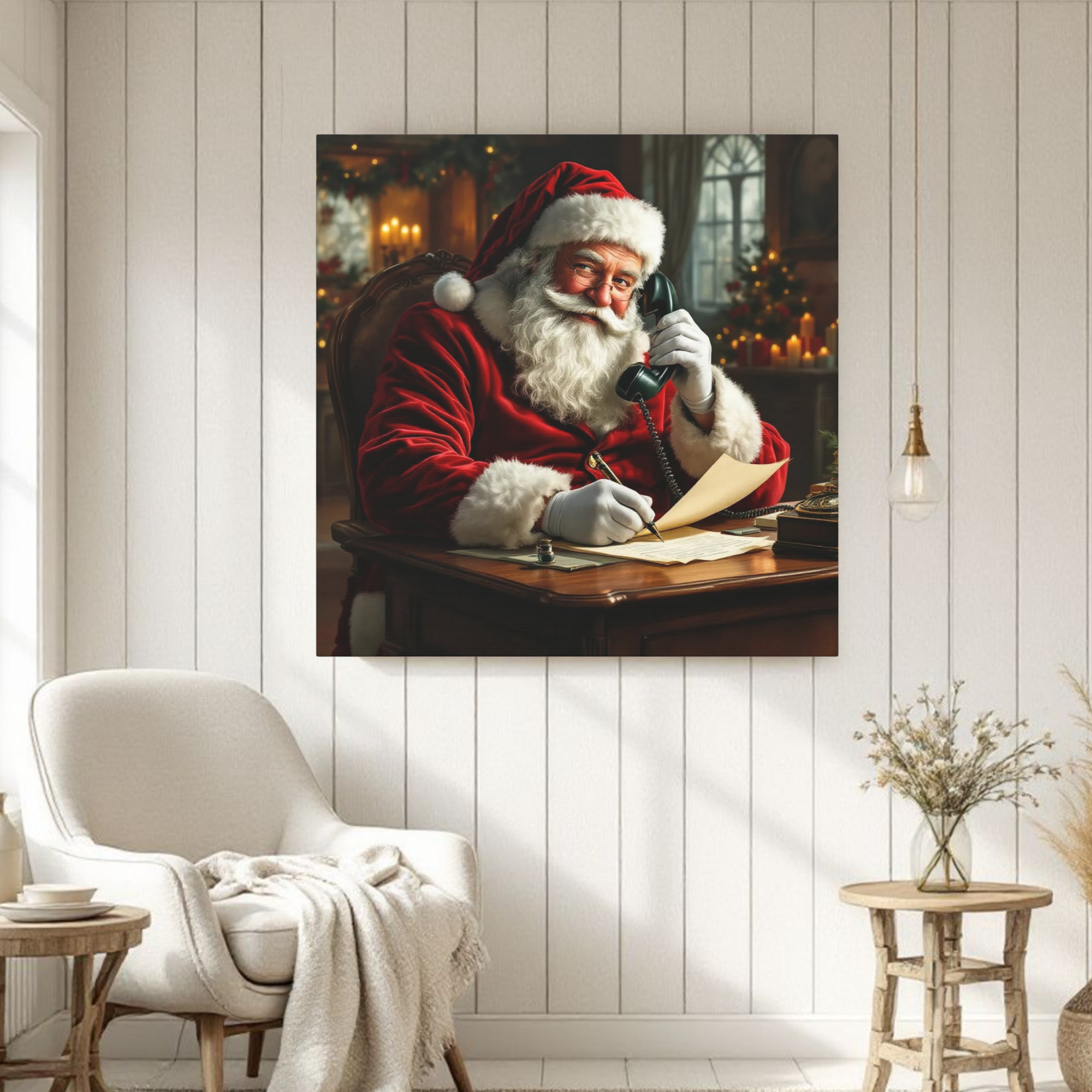 Vintage Santa on the Phone – Vintage Santa Claus Wall Art