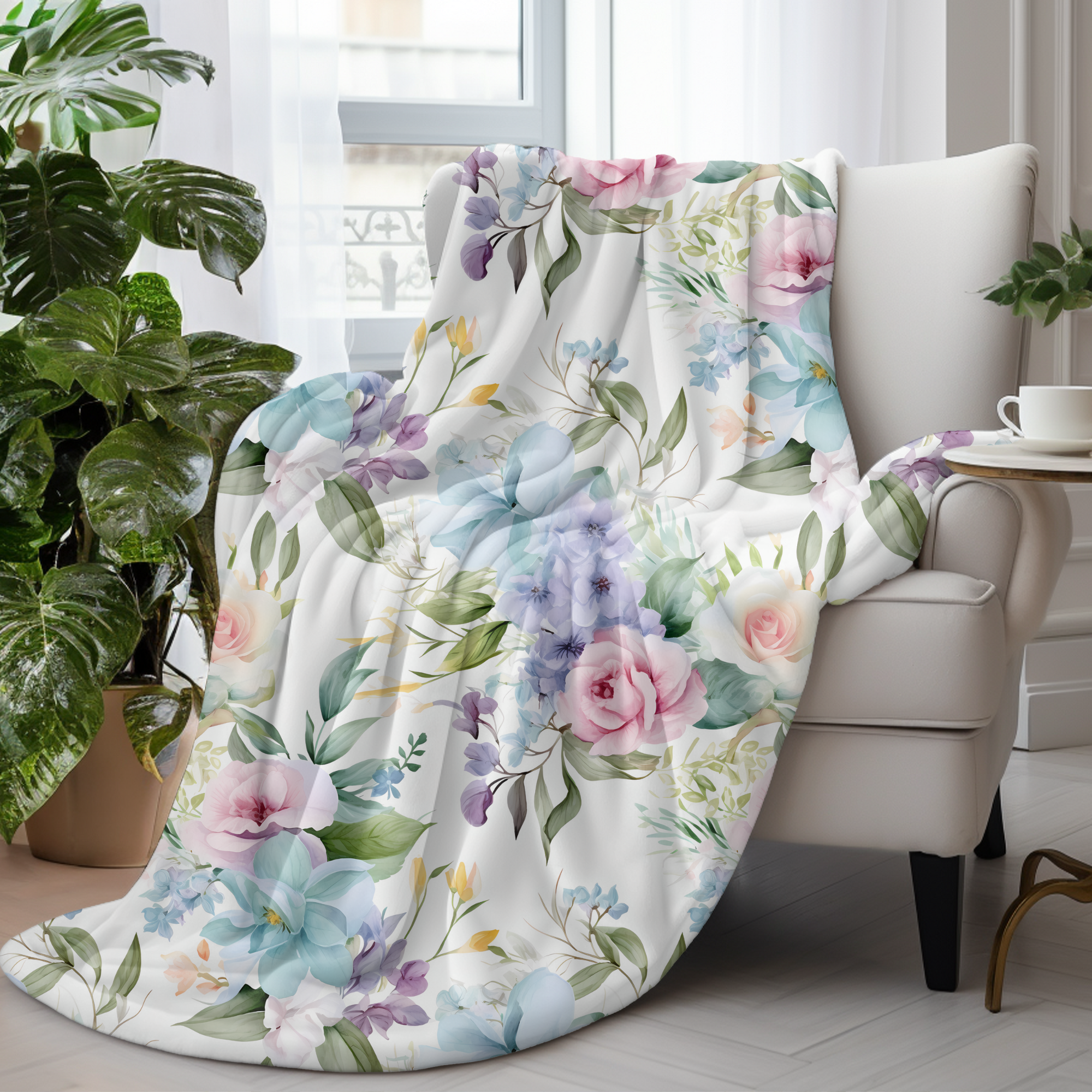 Spring Garden Bloom – Pastel Floral Velveteen Blanket