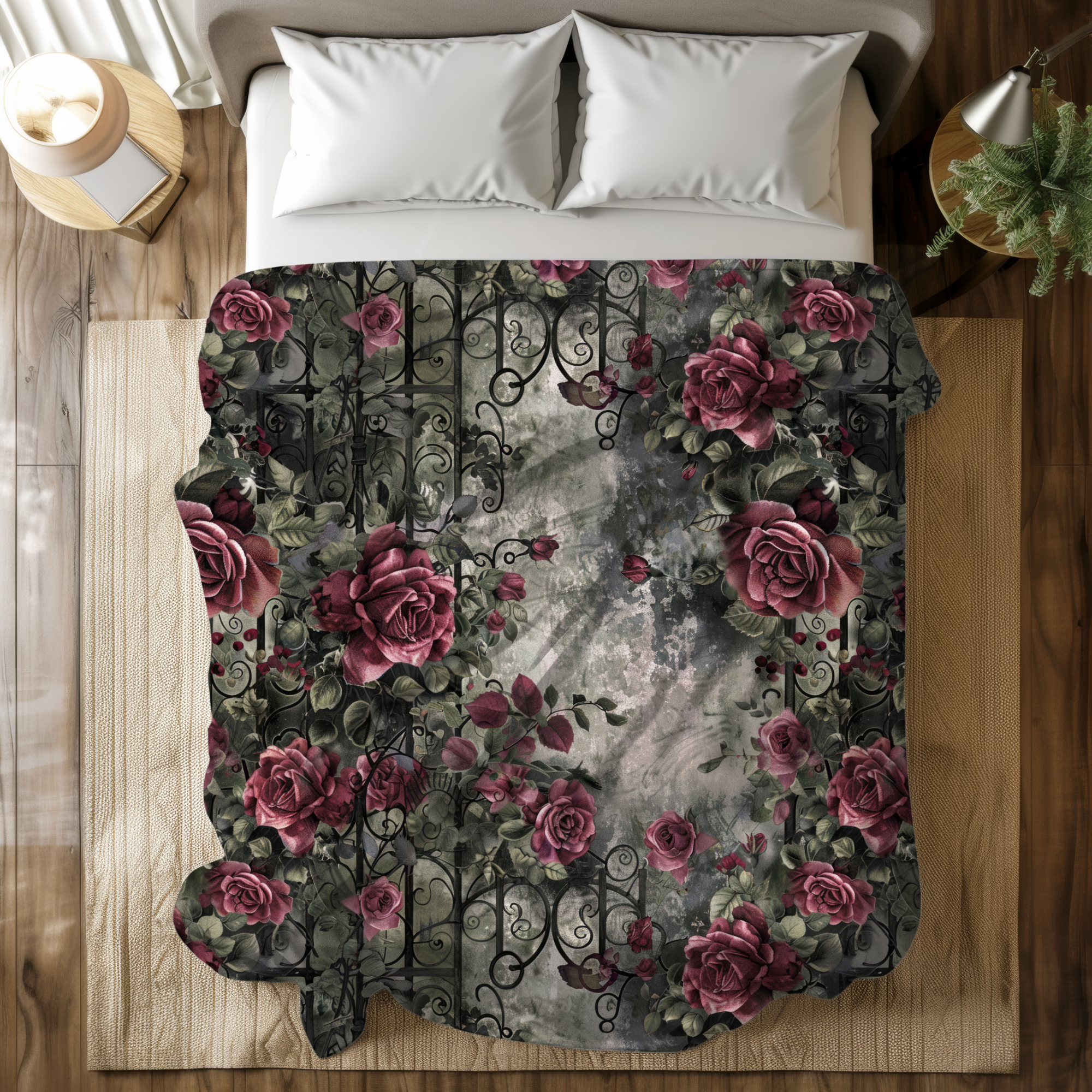 Romantic Gothic Rose Garden – Velveteen Blanket