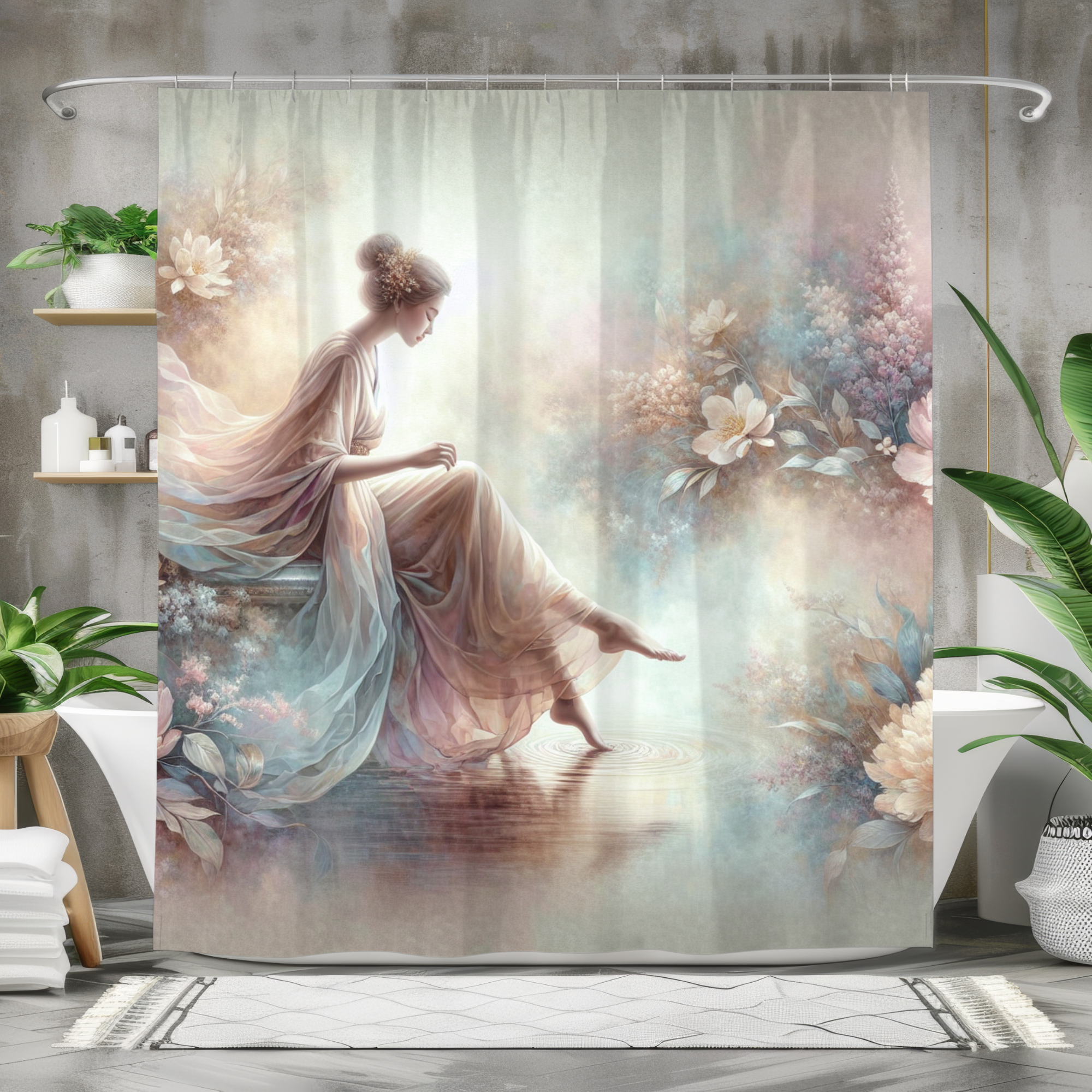 Pastel Garden Muse – Elegant Feminine Shower Curtain