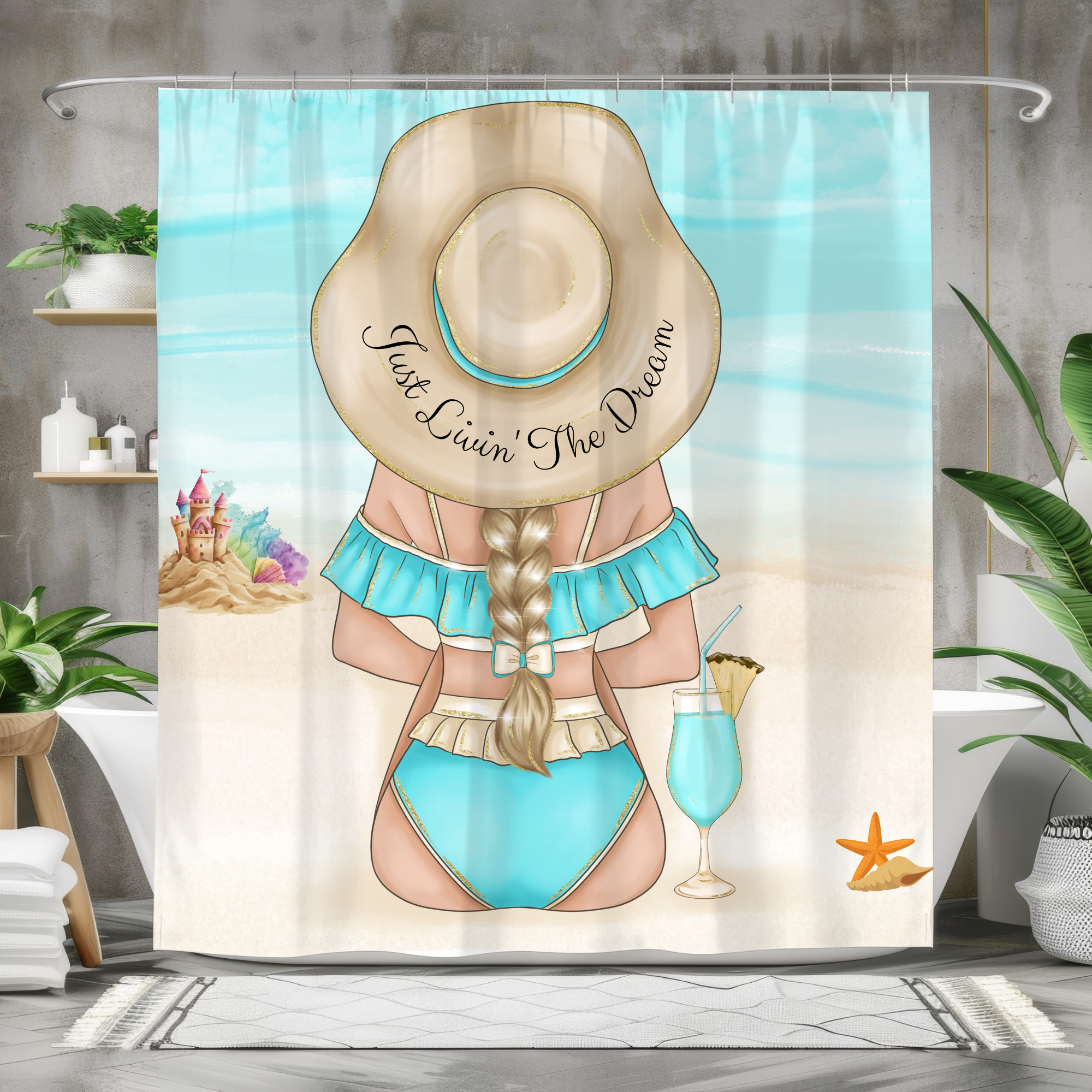 Beach Shower Curtain – Just Livin’ The Dream Coastal Bathroom Décor
