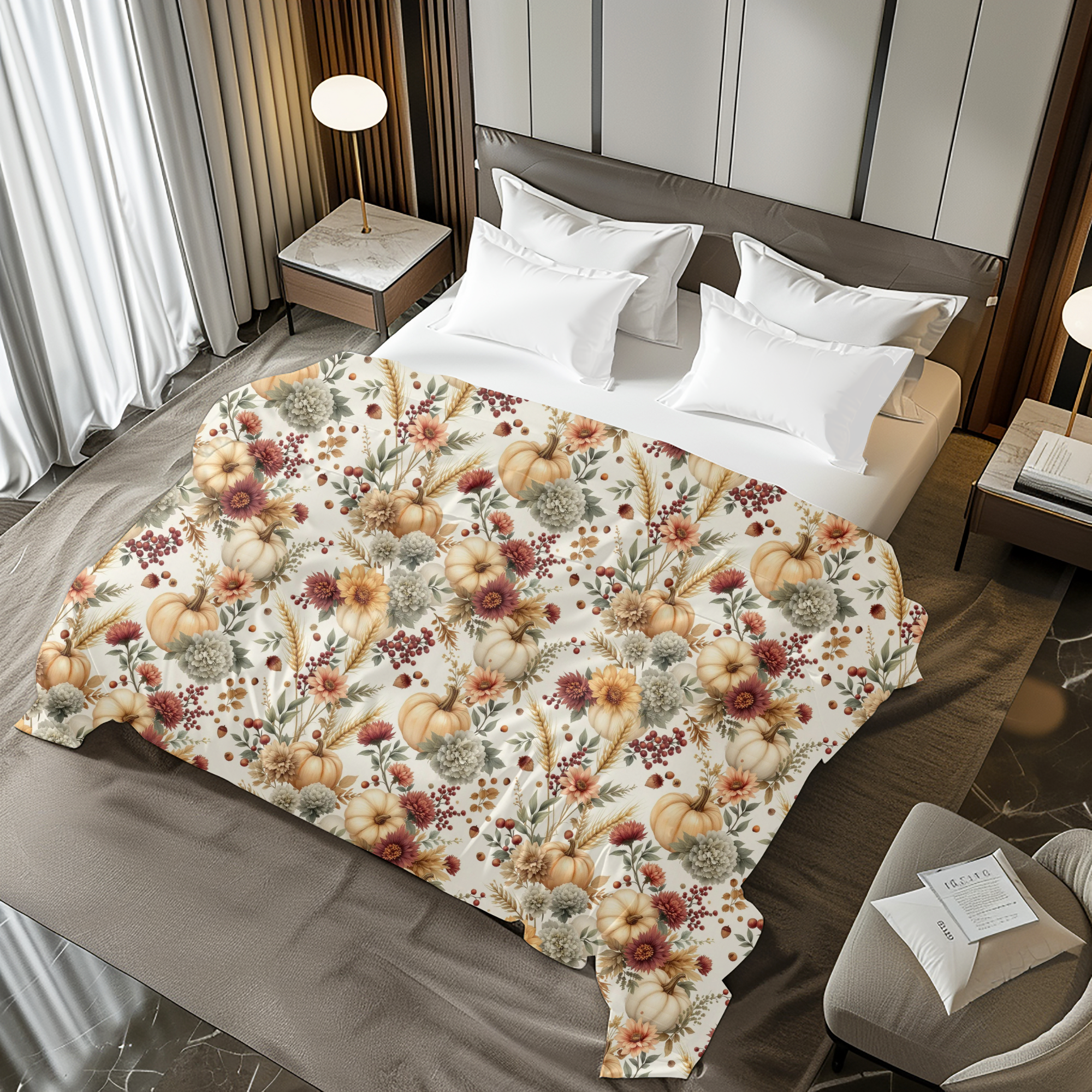 Country Harvest Pumpkin and Floral Duvet Cover – Autumn Farmhouse Bedding