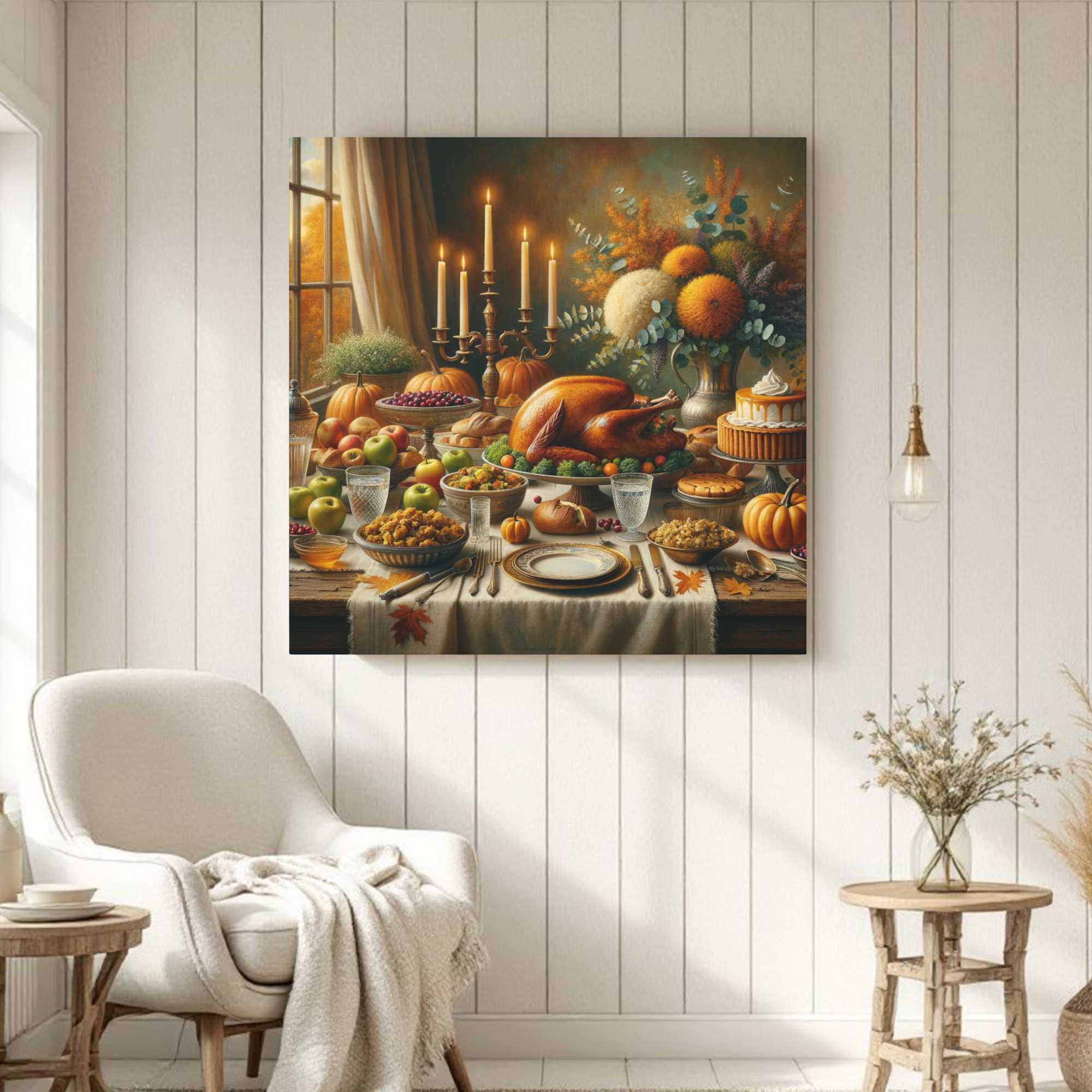 Thanksgiving Harvest Dinner Still-Life – Autumn Dining Room Wall Art