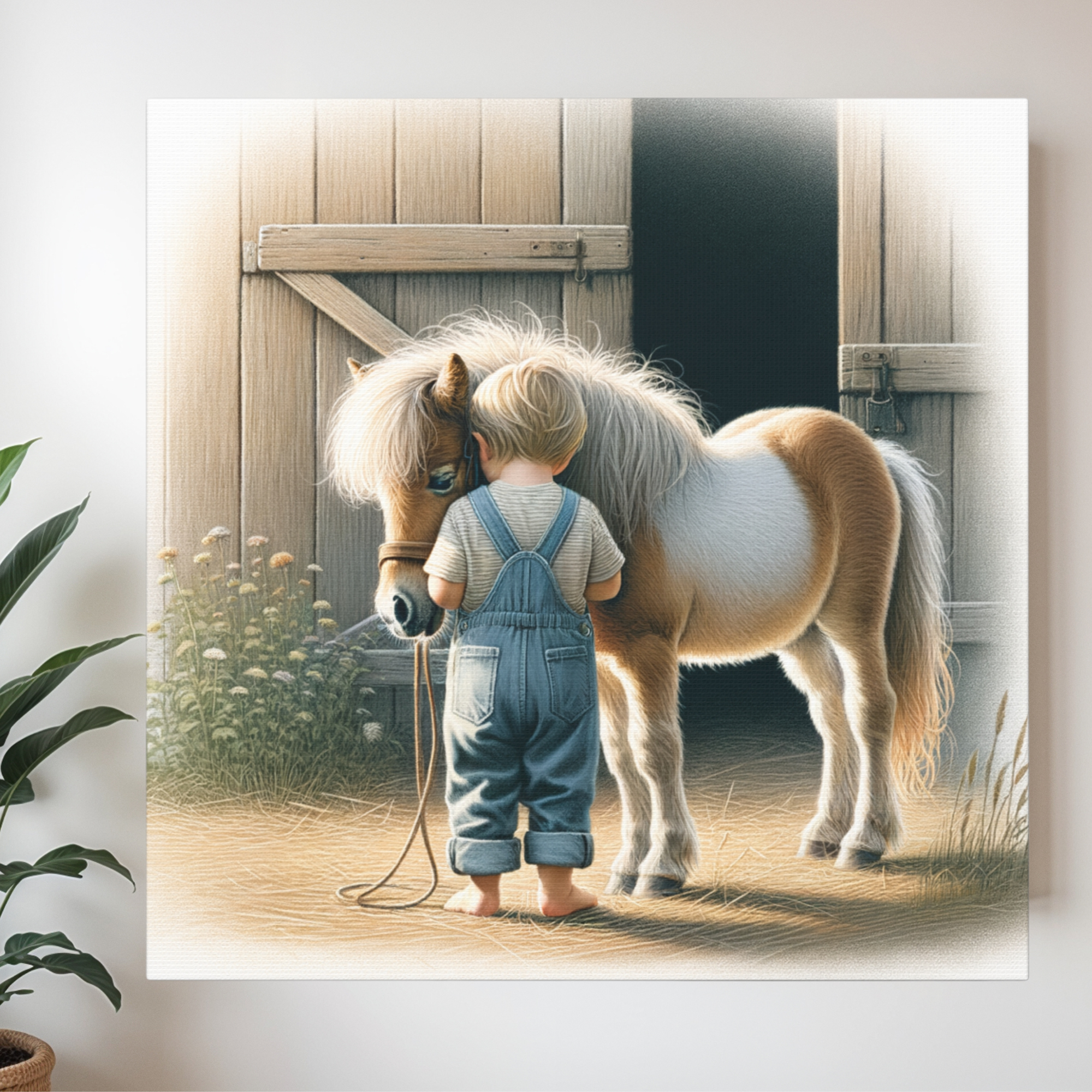 Little Boy with Pony – Rustic Farmhouse Wall Art