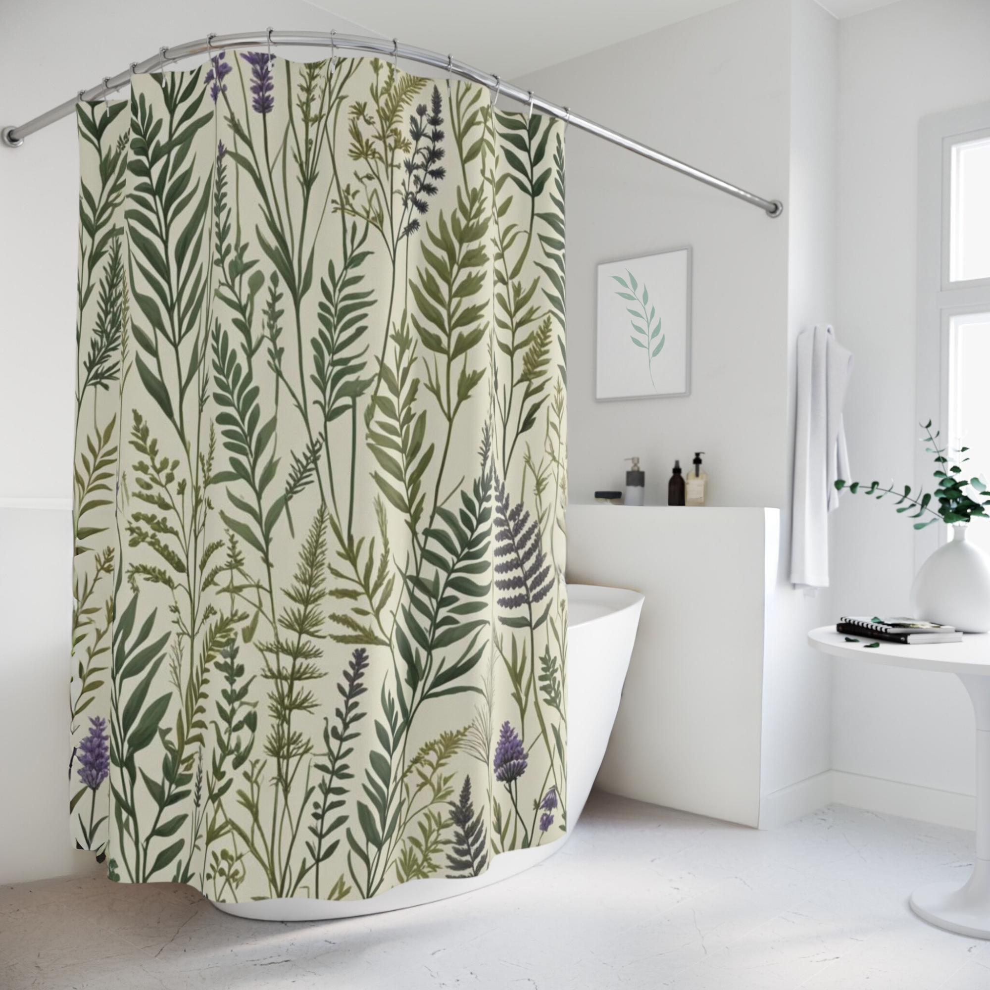 Lavender Botanical Shower Curtain – Rustic Wildflower Bathroom Decor