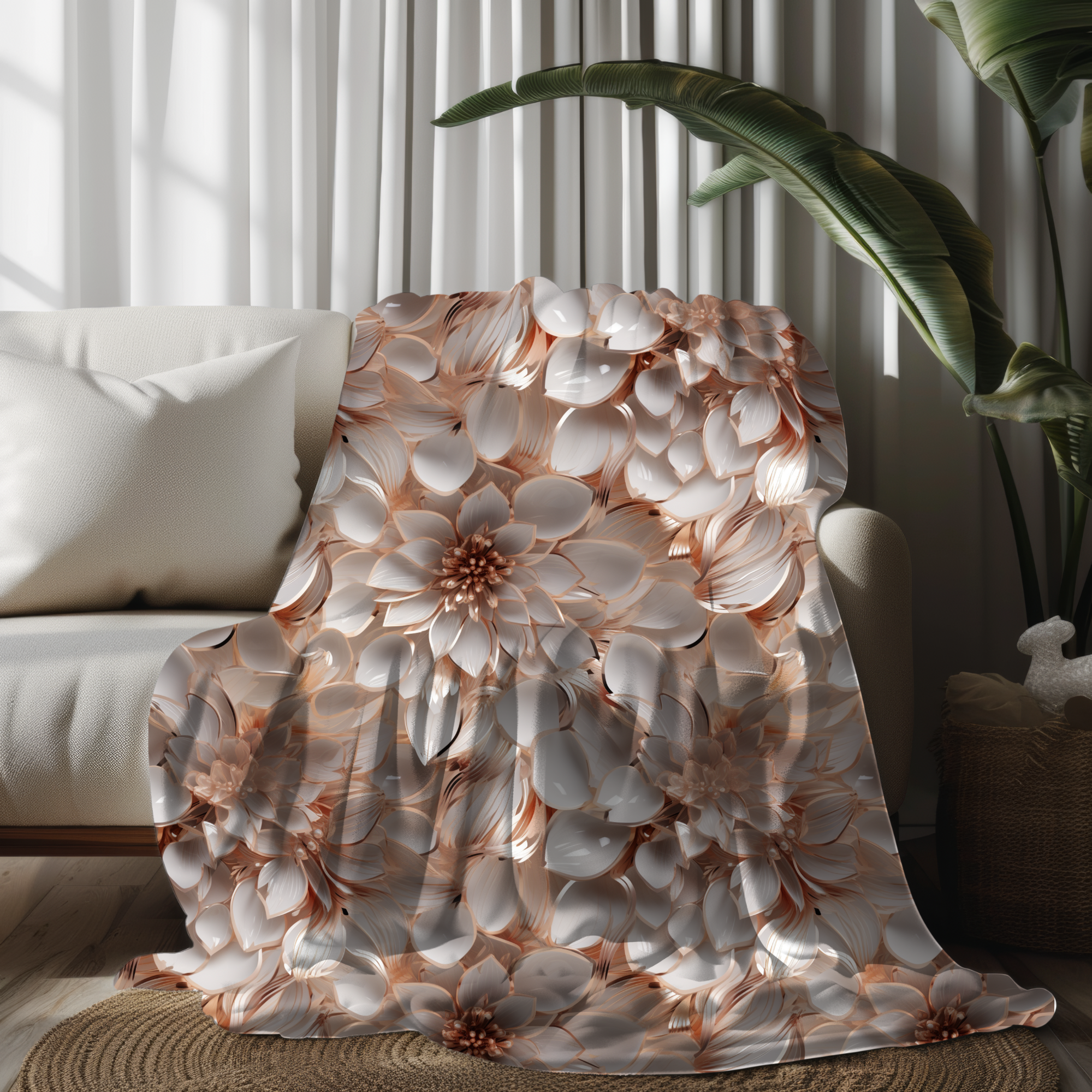 Champagne Glow Petals – Velveteen Floral Blanket