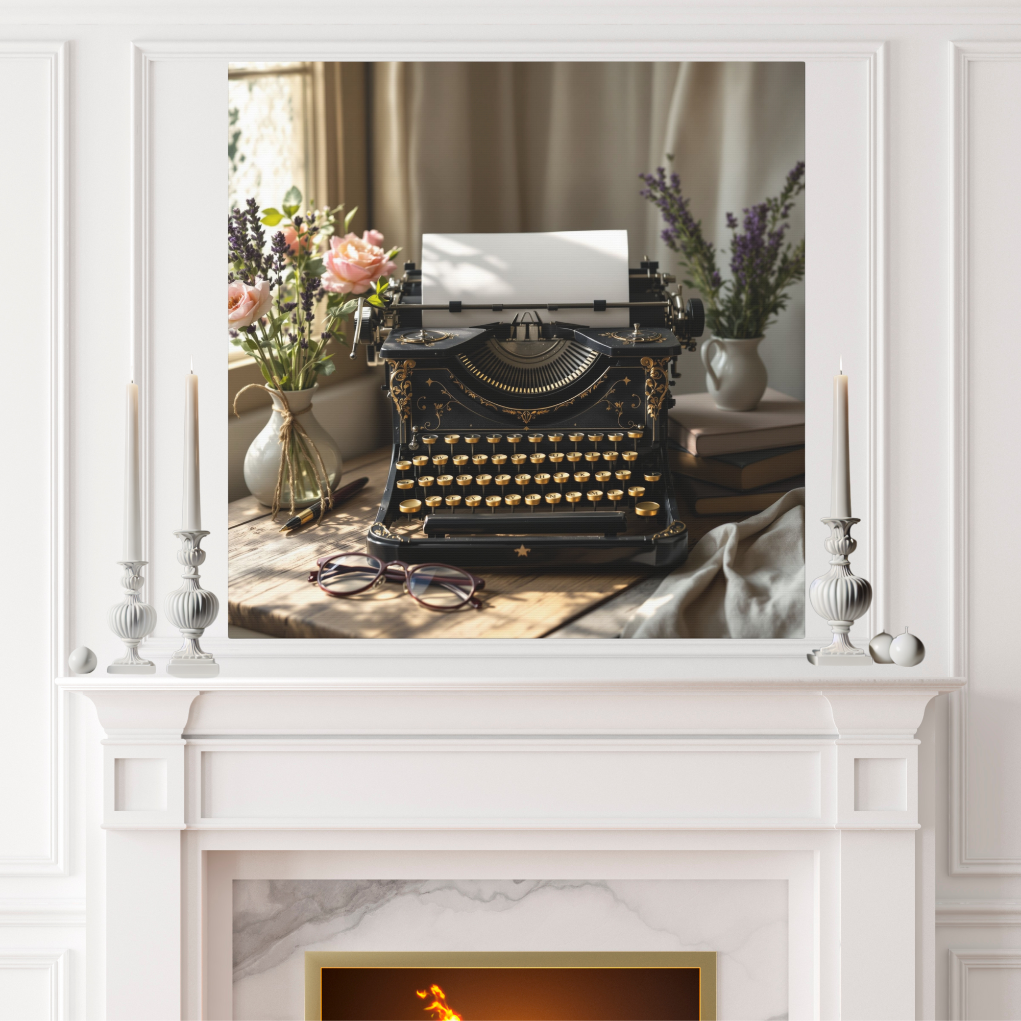 Vintage Typewriter Wall Art – Antique Writing Desk Décor