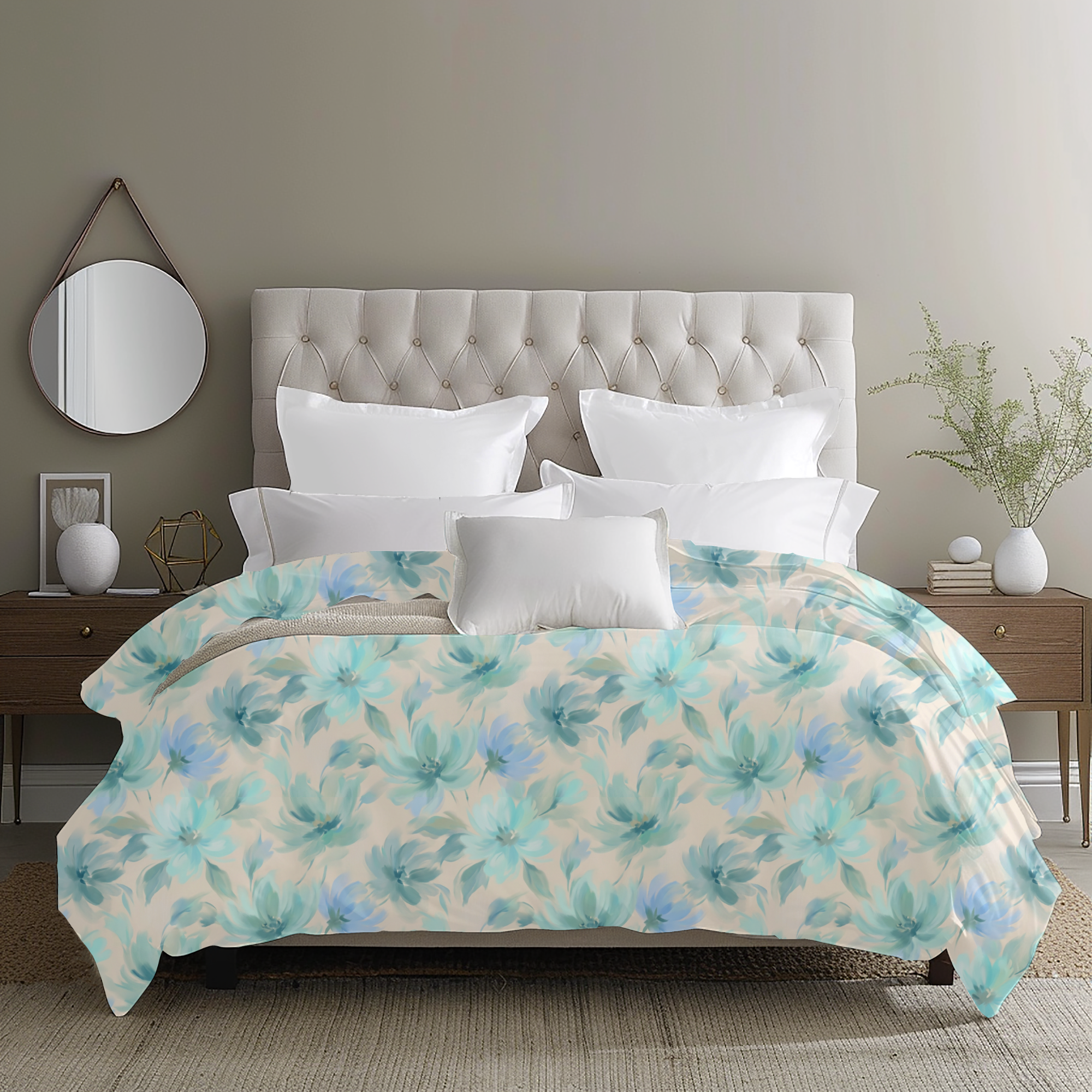 Blue floral duvet cover – soft watercolor design