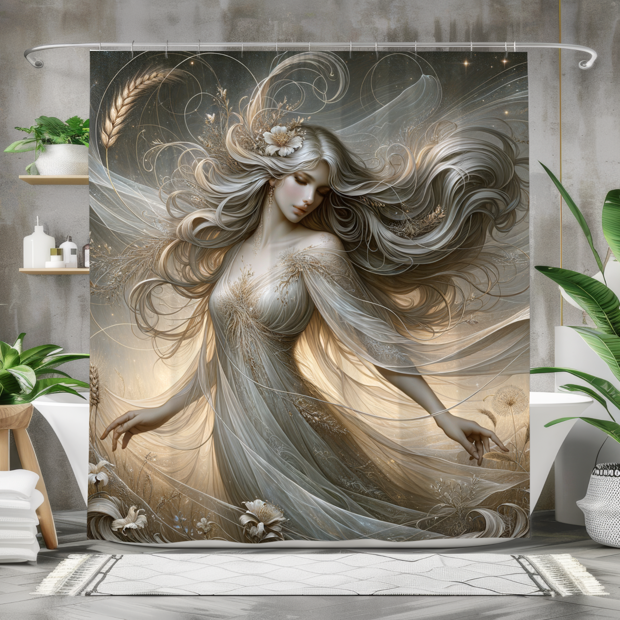 Golden Wheat Fairy – Elegant Ethereal Shower Curtain
