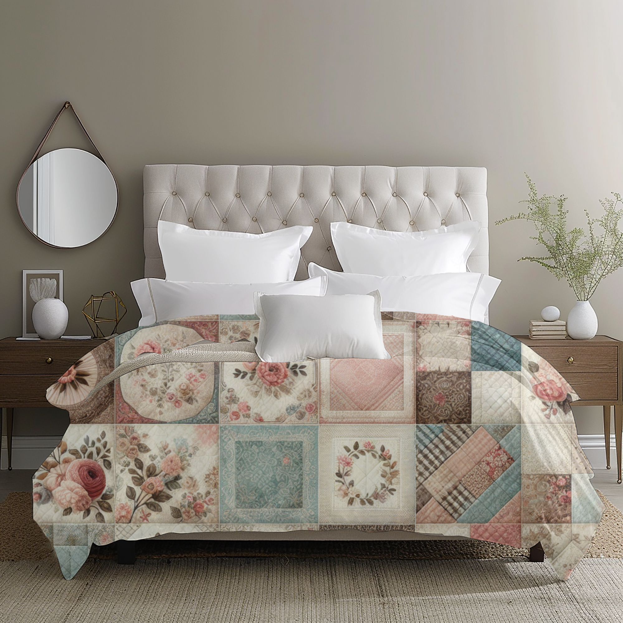 Pastel Rose Patchwork Quilt – Vintage Quilt Duvet Cover