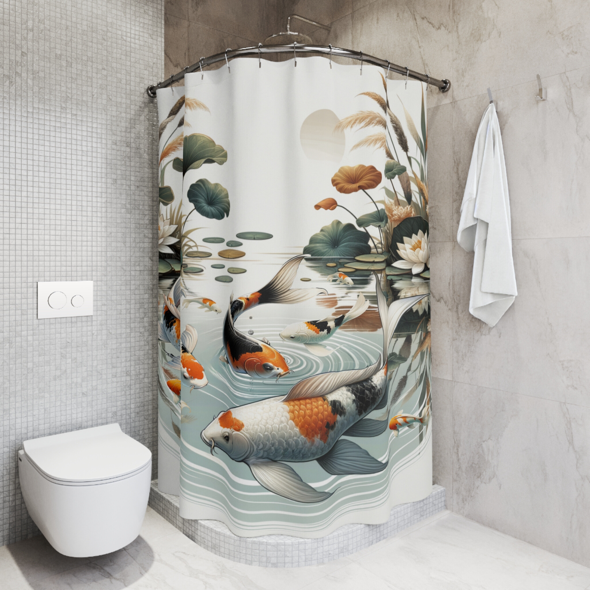 Japanese Koi Pond Shower Curtain – 8 Koi Fish Bathroom Décor