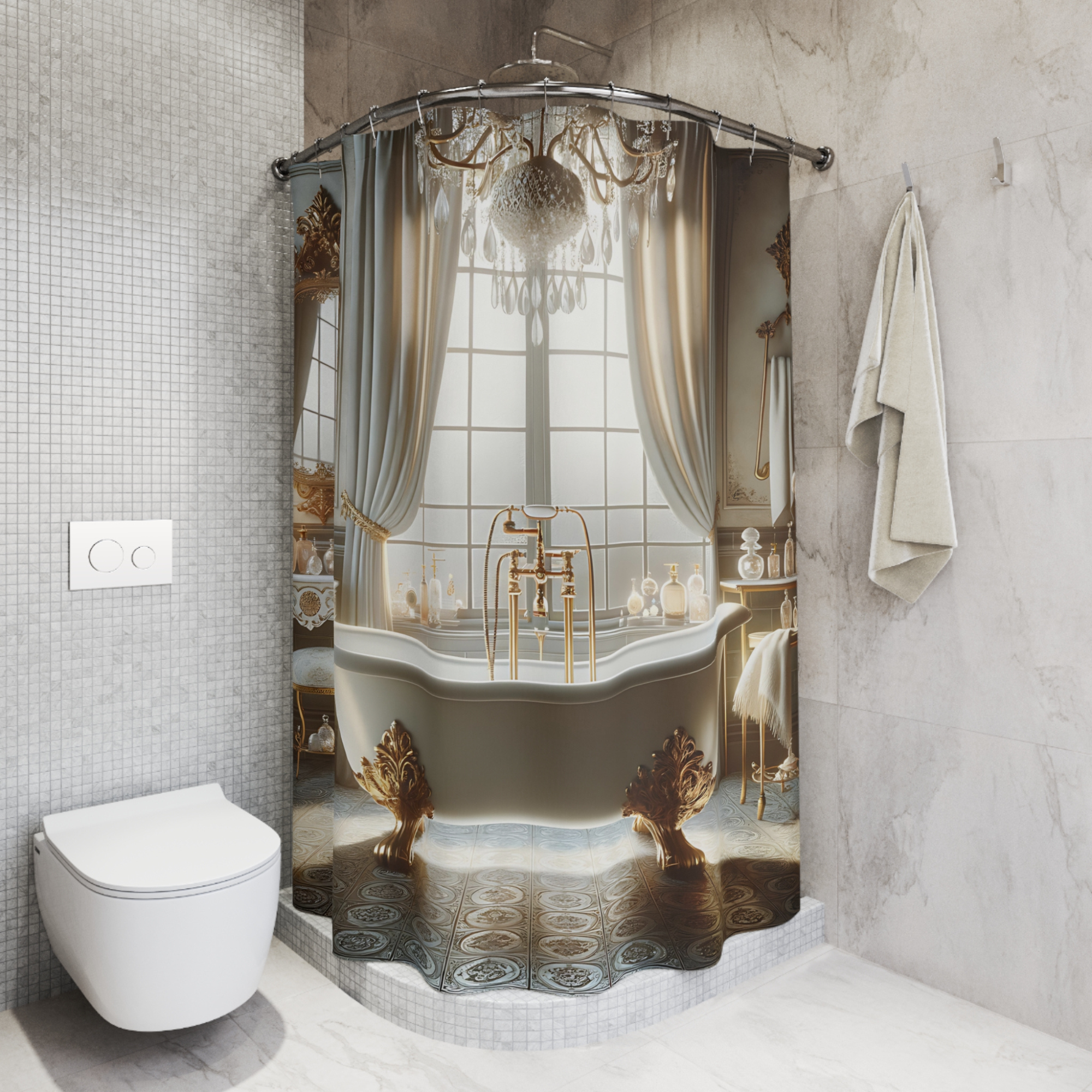 Golden Vanity Bathroom – Elegant Vintage Shower Curtain
