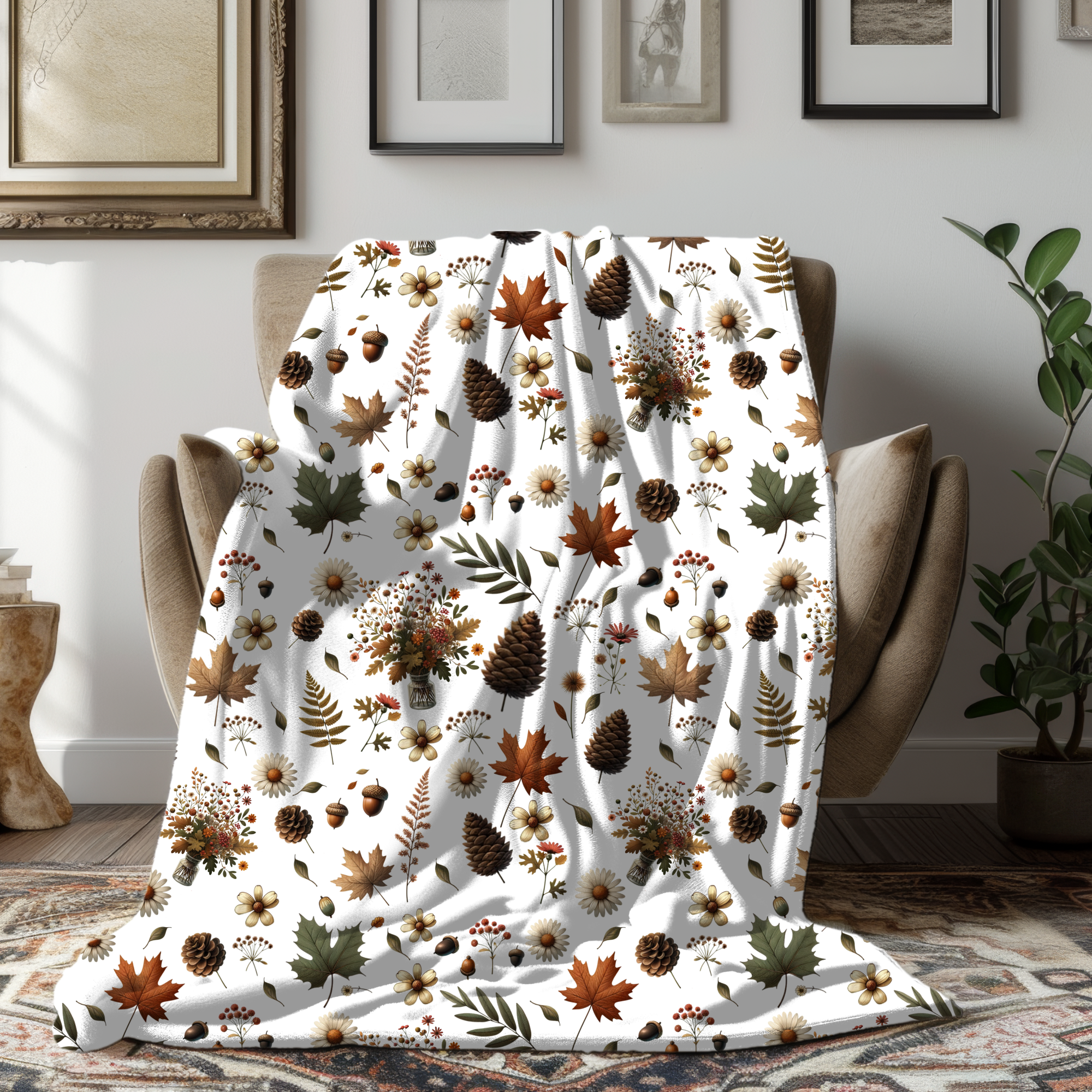 Autumn Leaves and Pinecones – Fall Harvest Velveteen Blanket