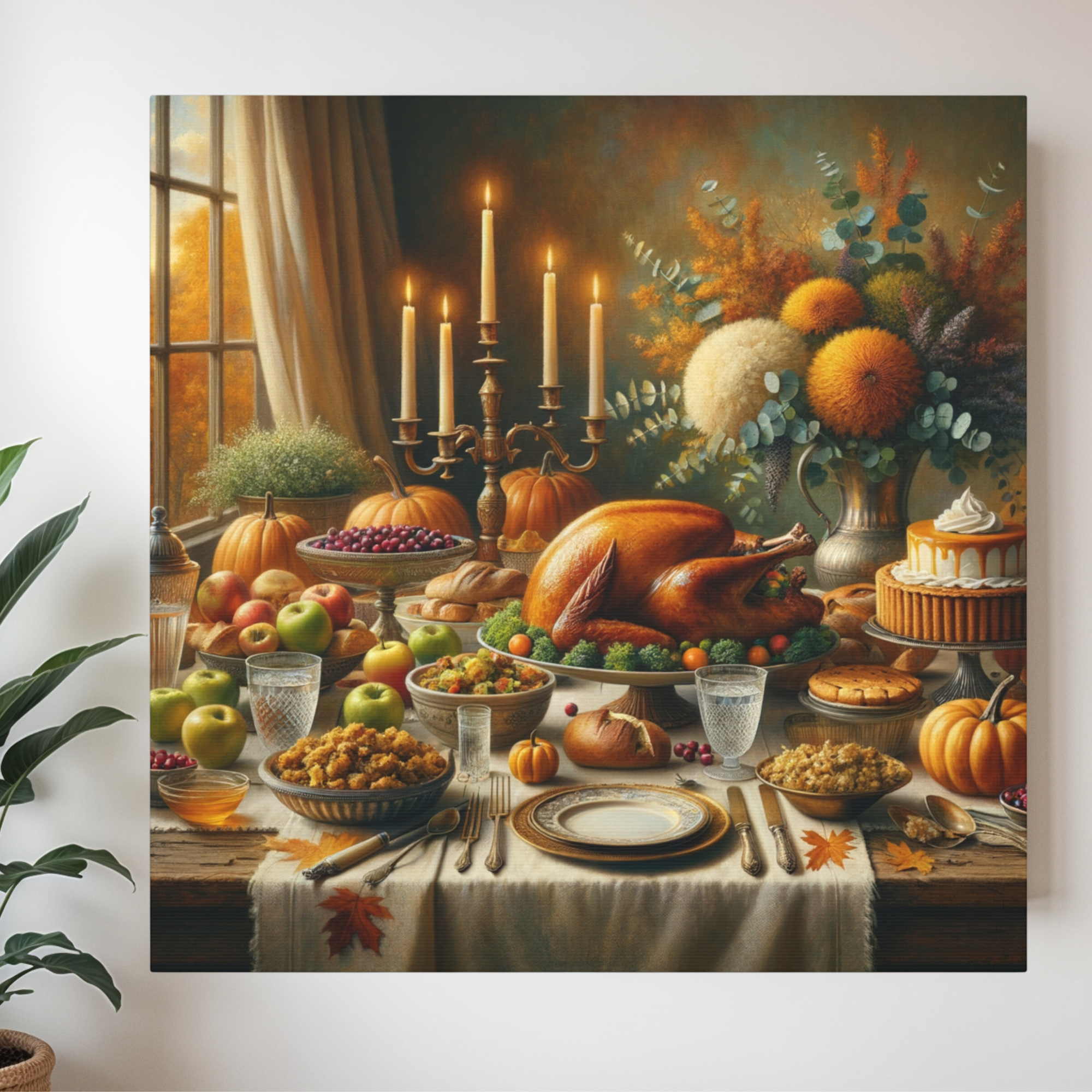 Thanksgiving Harvest Dinner Still-Life – Autumn Dining Room Wall Art