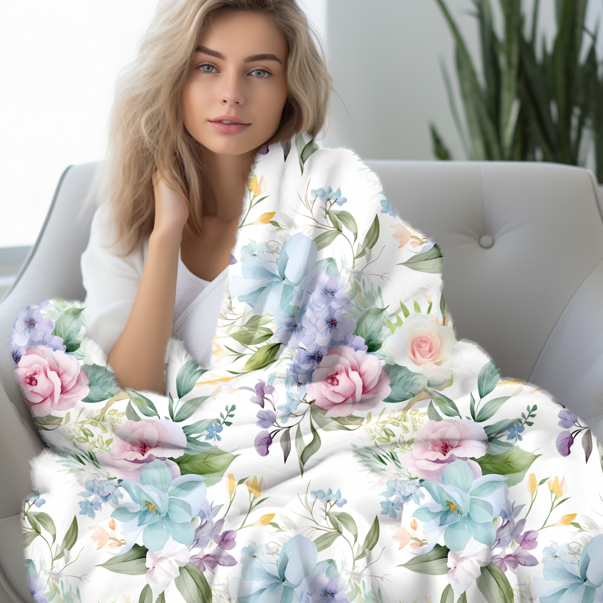 Spring Garden Bloom – Pastel Floral Velveteen Blanket