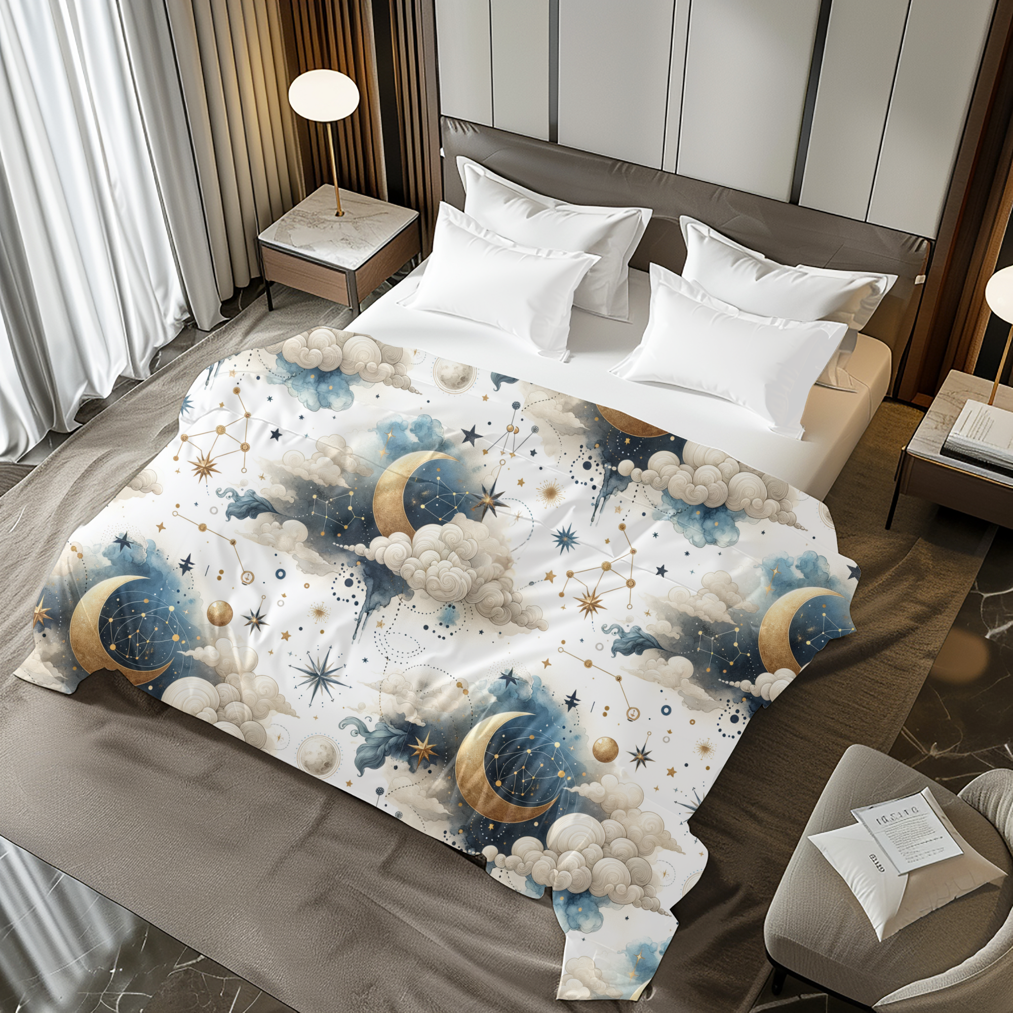 Celestial Moon Phases With Stars – Cosmic Duvet Cover