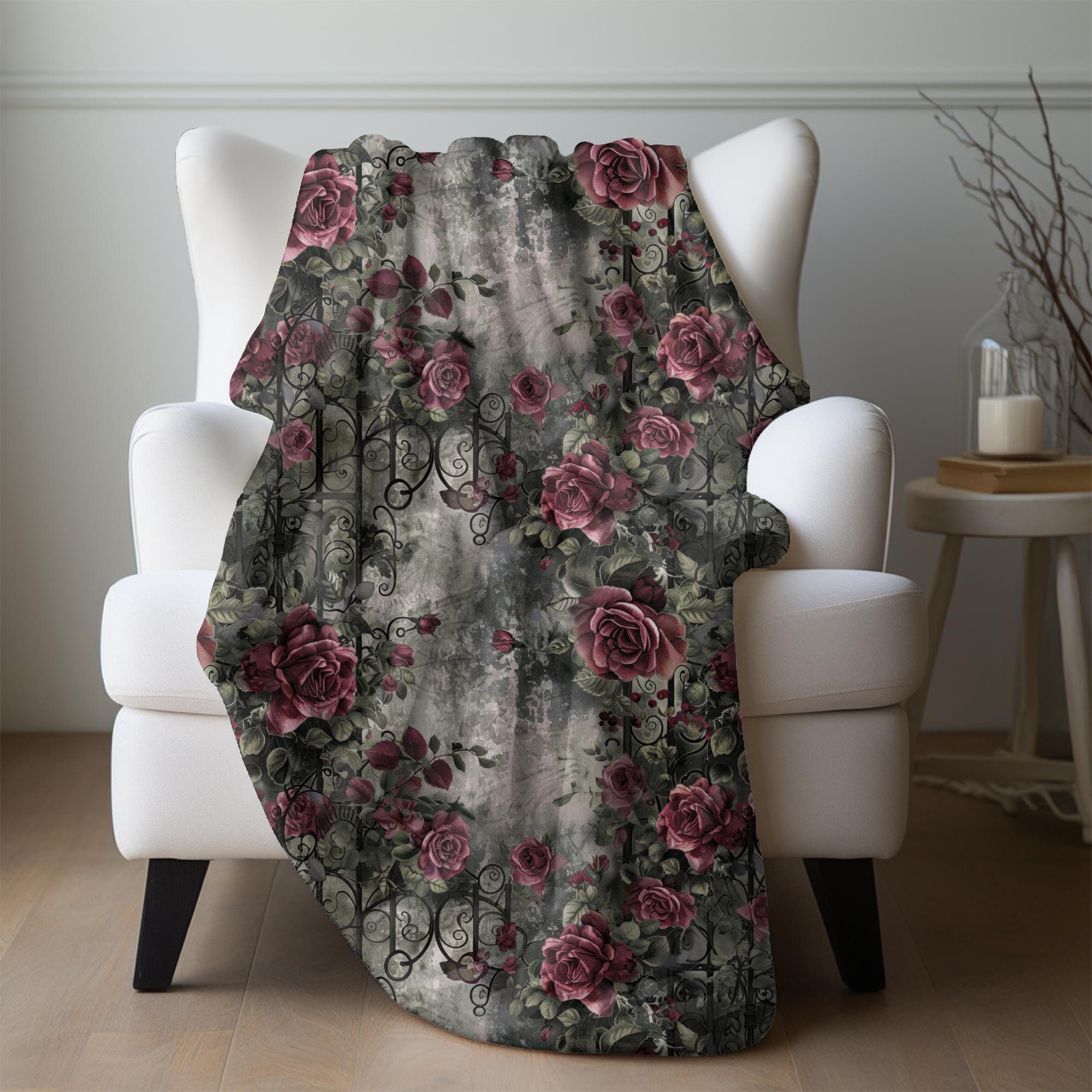 Romantic Gothic Rose Garden – Velveteen Blanket