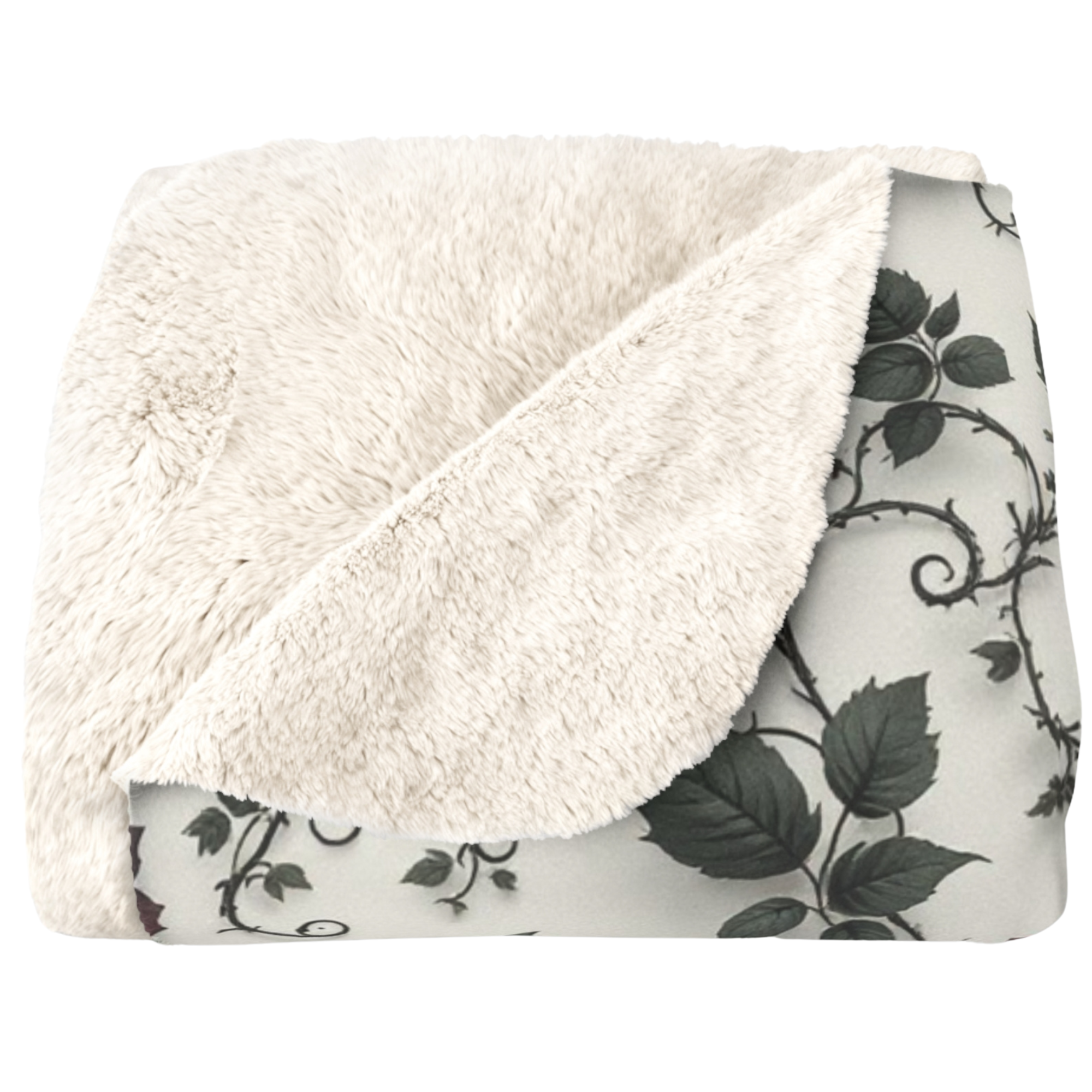 Crimson Roses on Ivory – Gothic Sherpa Blanket
